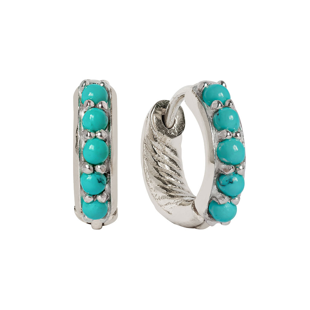 Kali Silver Huggie Hoop Earrings - Turquoise