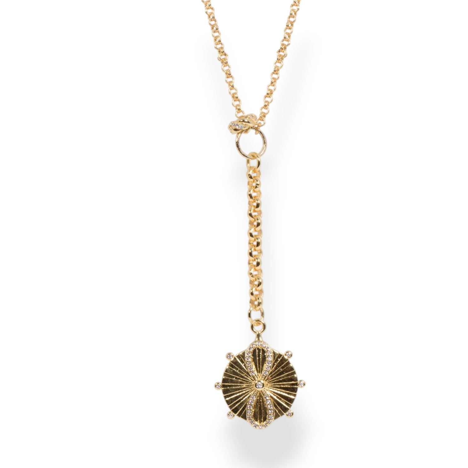 Karma Coin Medallion Lariat Drop Necklace