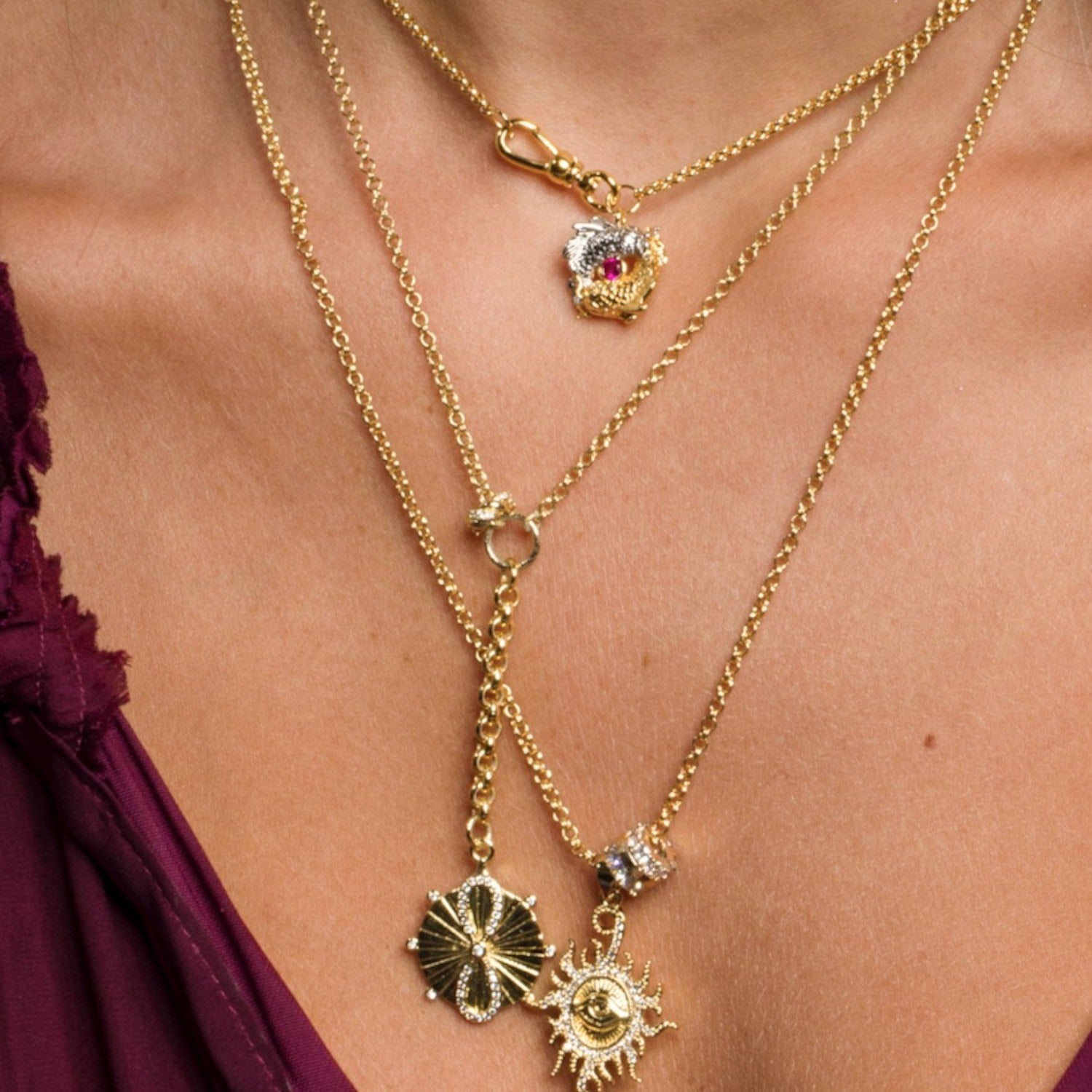 Karma Coin Medallion Lariat Drop Necklace