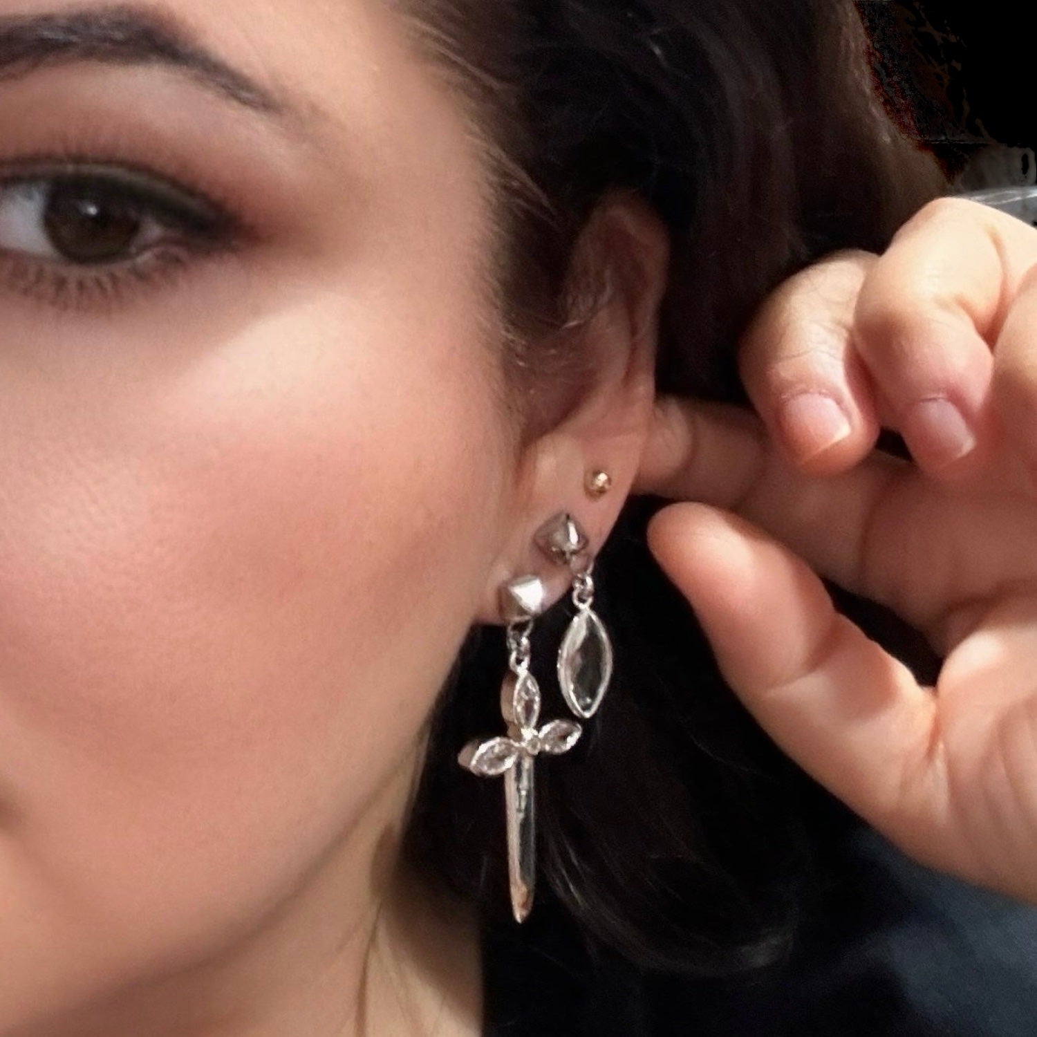 Karma Mismatched Dagger Earrings White Gold