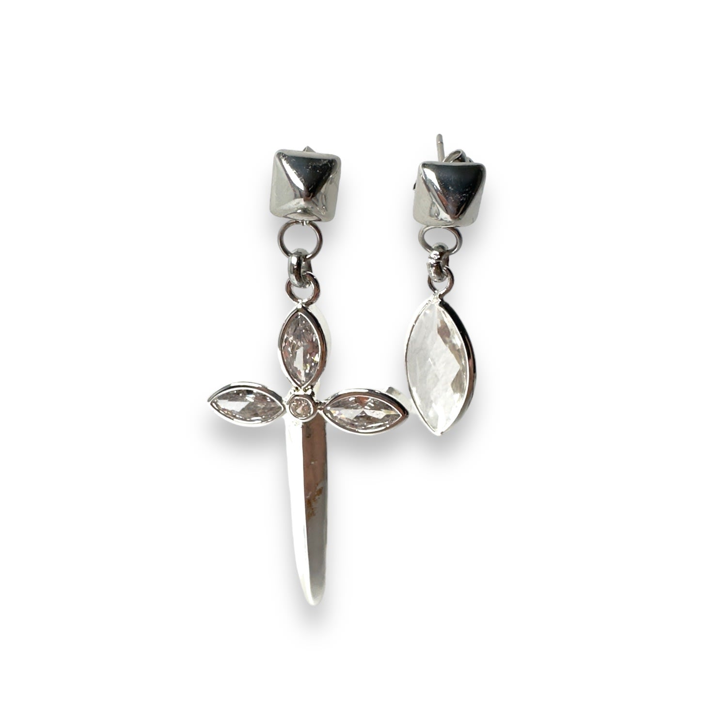 Karma Mismatched Dagger Earrings White Gold