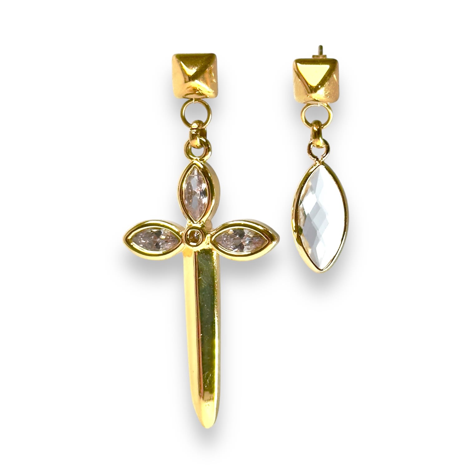 Karma Mismatched Dagger Earrings Yellow Gold