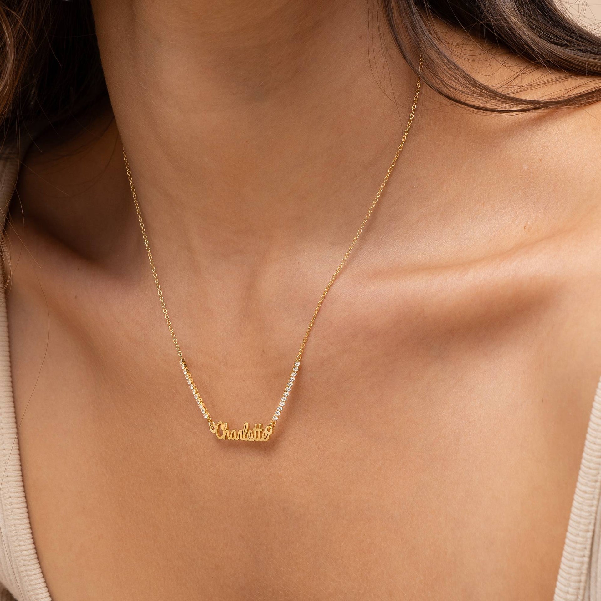 Kate Tennis Name Necklace in 18K Gold Plating