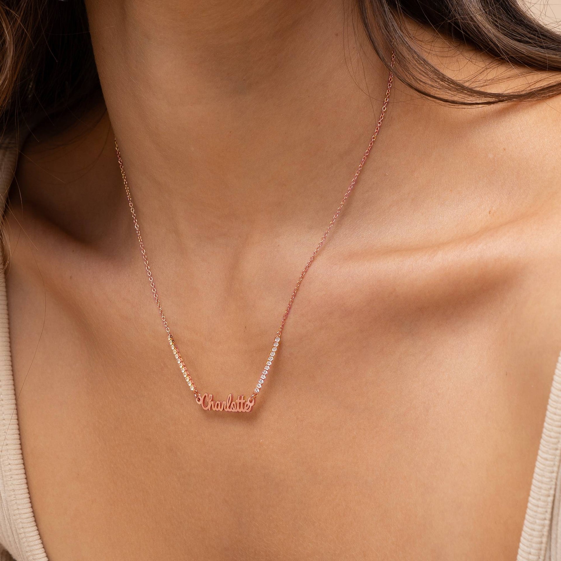 Kate Tennis Name Necklace in 18K Rose Gold Plating