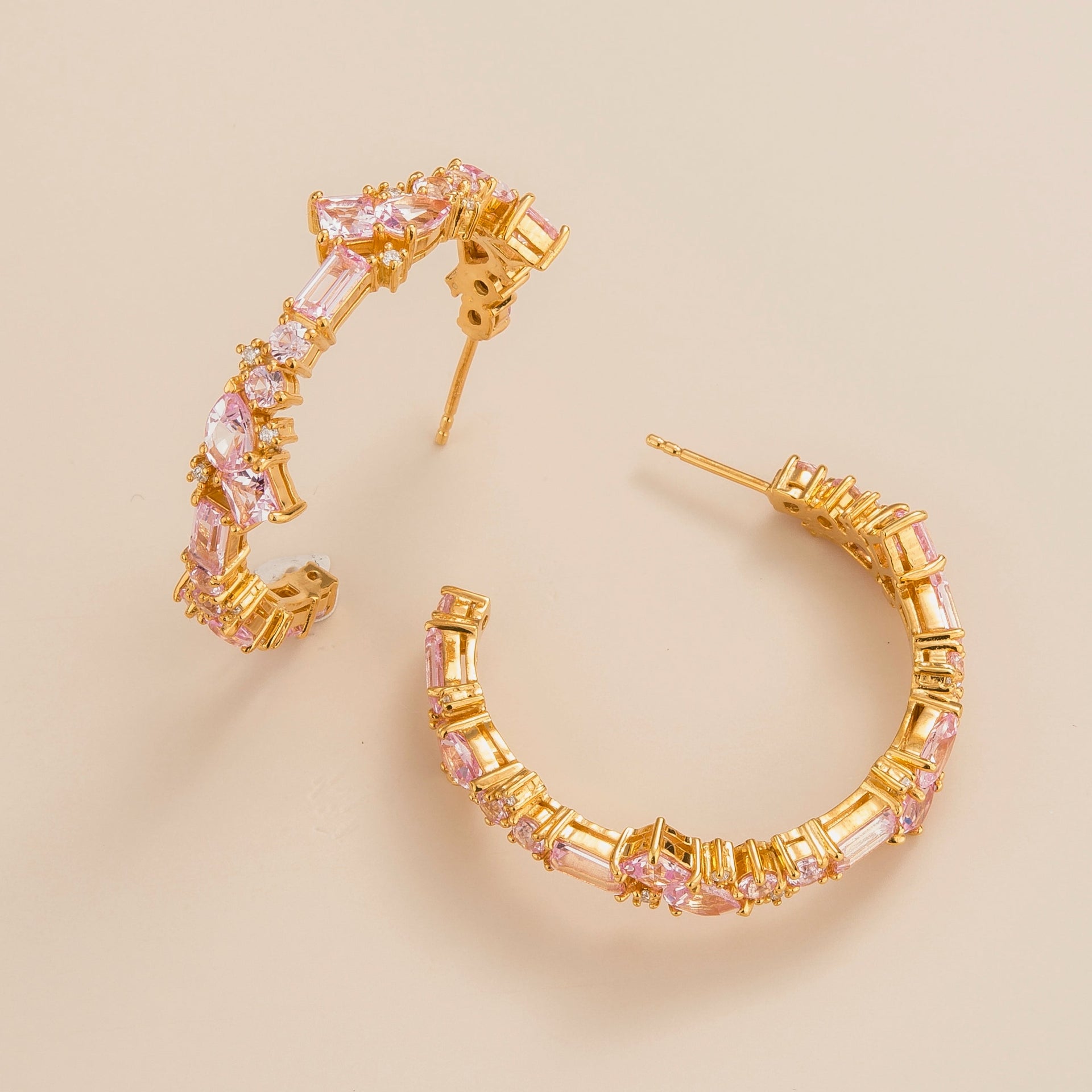 Pink Sapphire & Diamond Lanna Hoop Gold Earrings