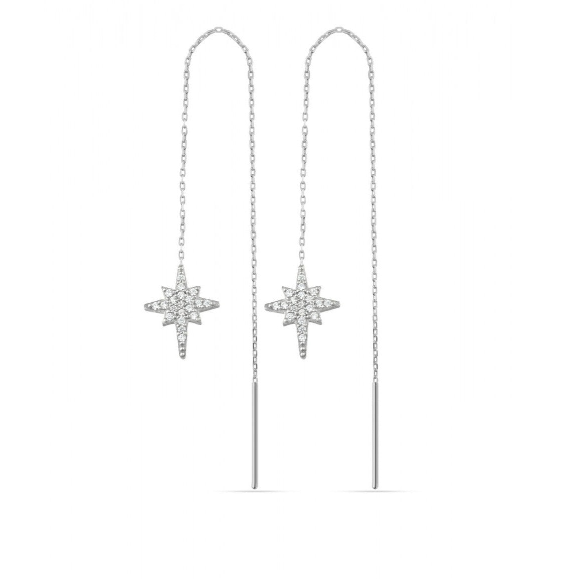 Northernstar Starburst Sterling Silver Chain Drop Earring - Silver