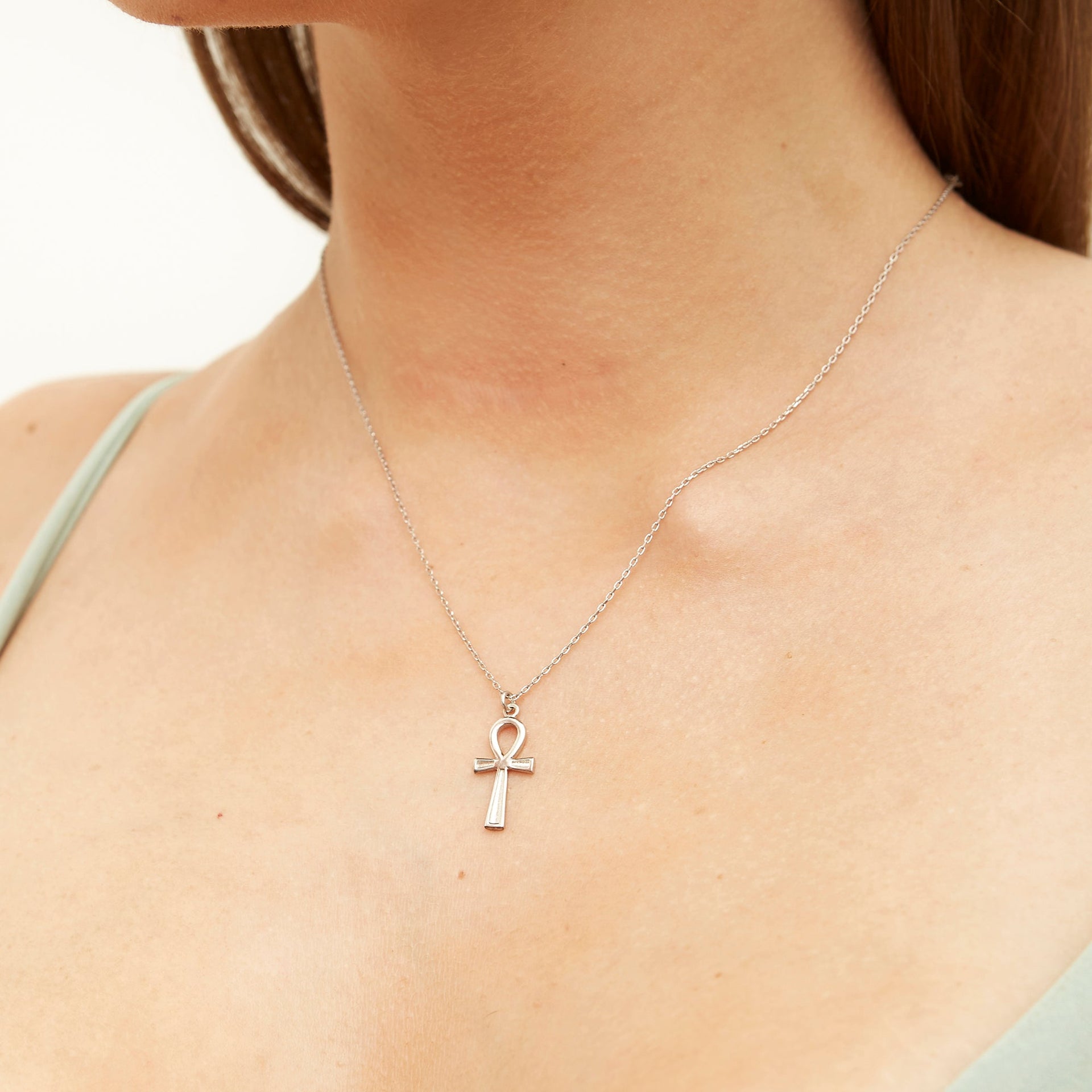 Sterling Silver Egyptian Ankh Necklace Silver