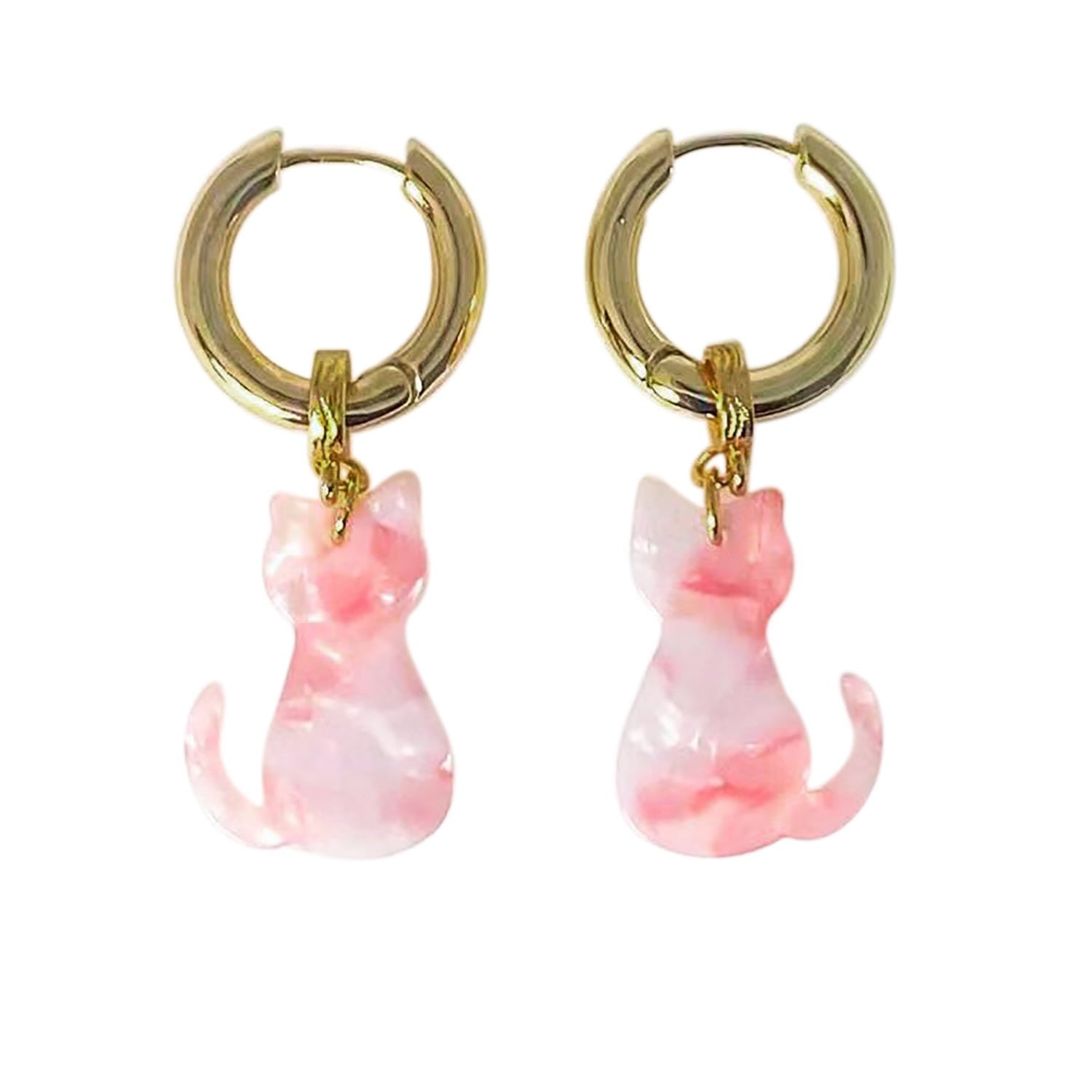 Colour Blocked Cats Hoops Earrings - Pink & Purple