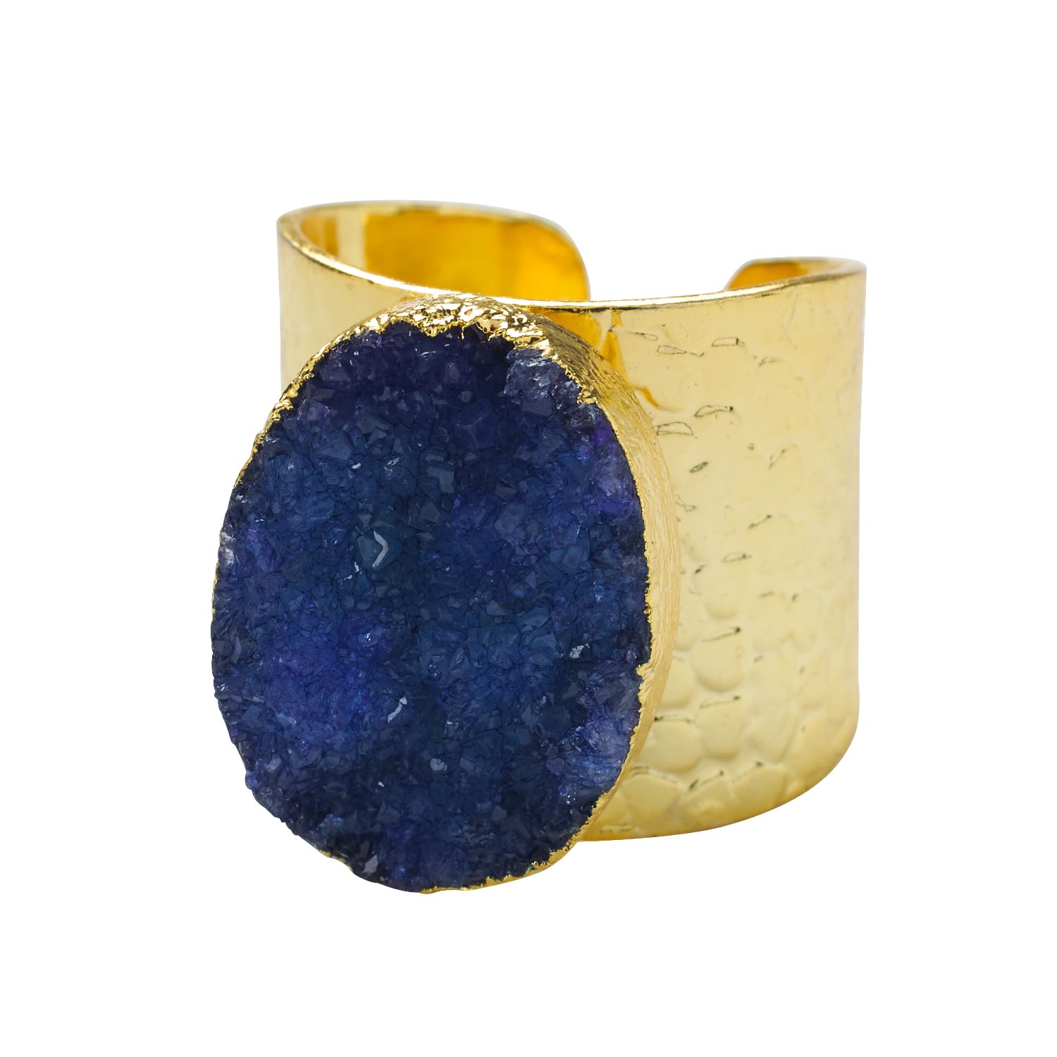 Navy Blue Crystal Crush Gold Statement Ring