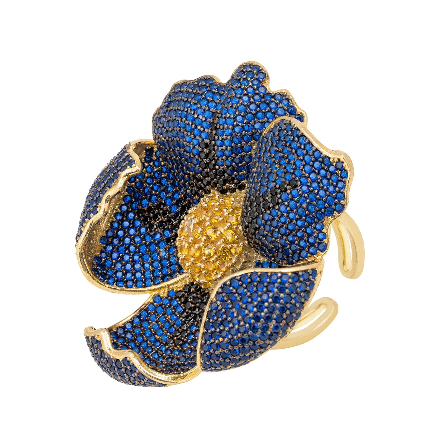 Poppy Flower Blue Ring Gold