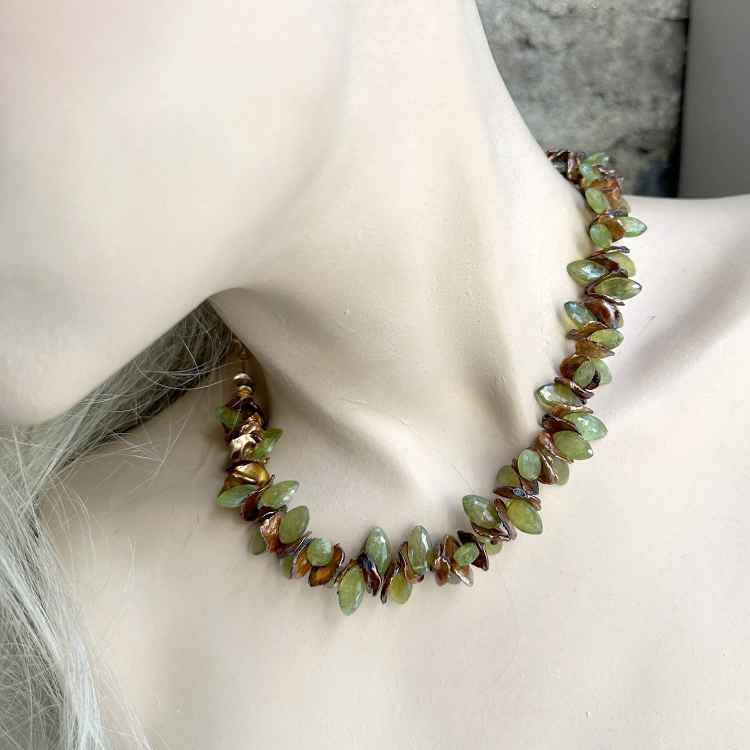 Keishi Pearls & Vesuvianite Gold Choker