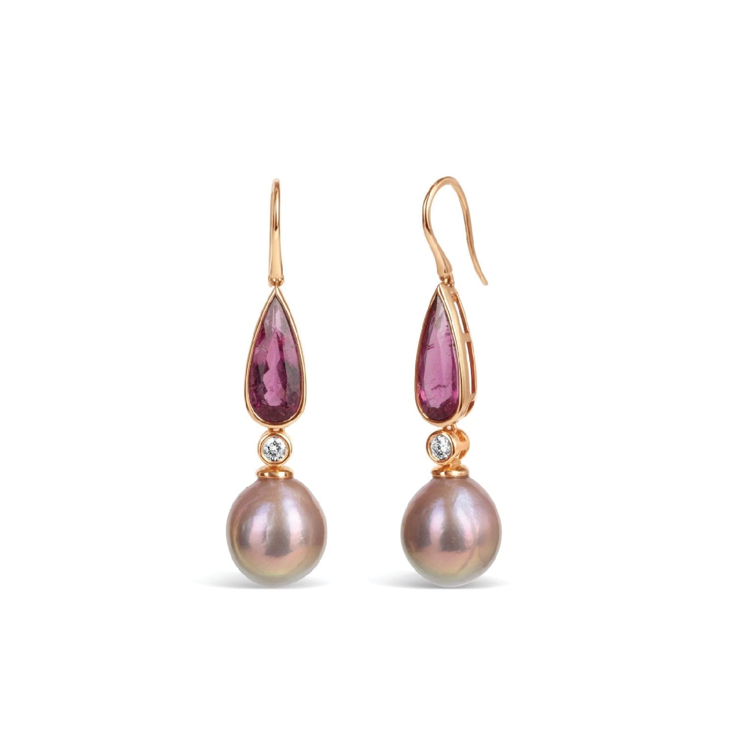 Kelly Rubellite & Diamond Drop Edison Pearl Earrings