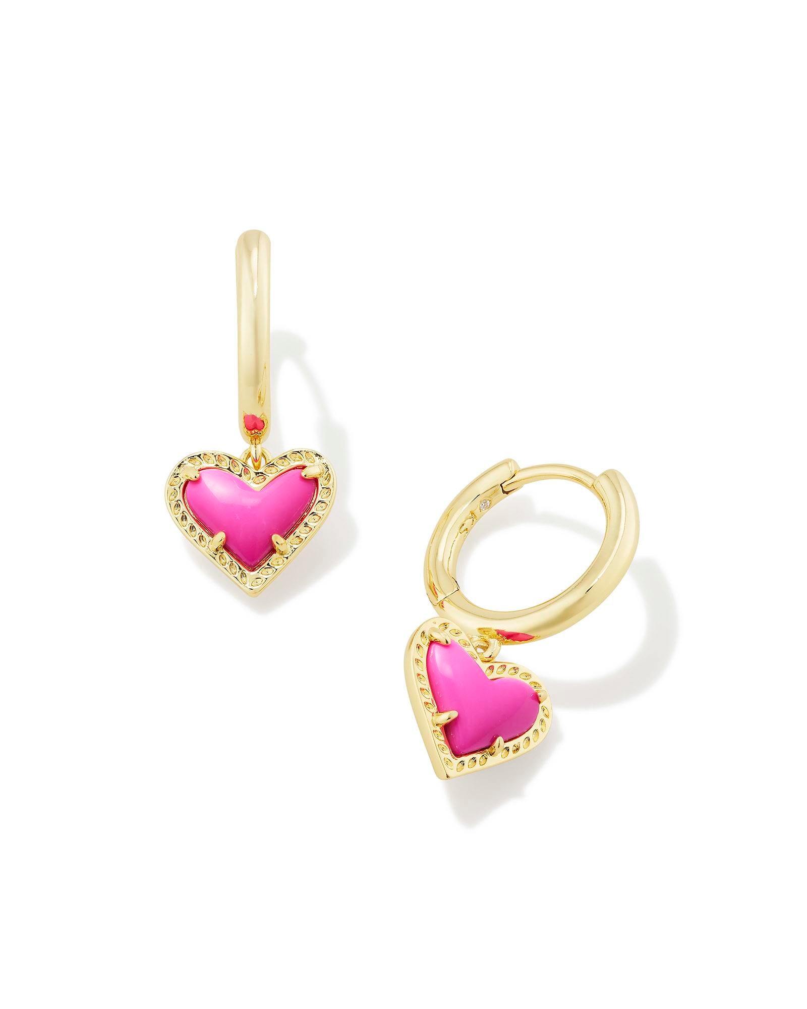 ari-heart-gold-huggie-earrings-neon-pink-swarovski