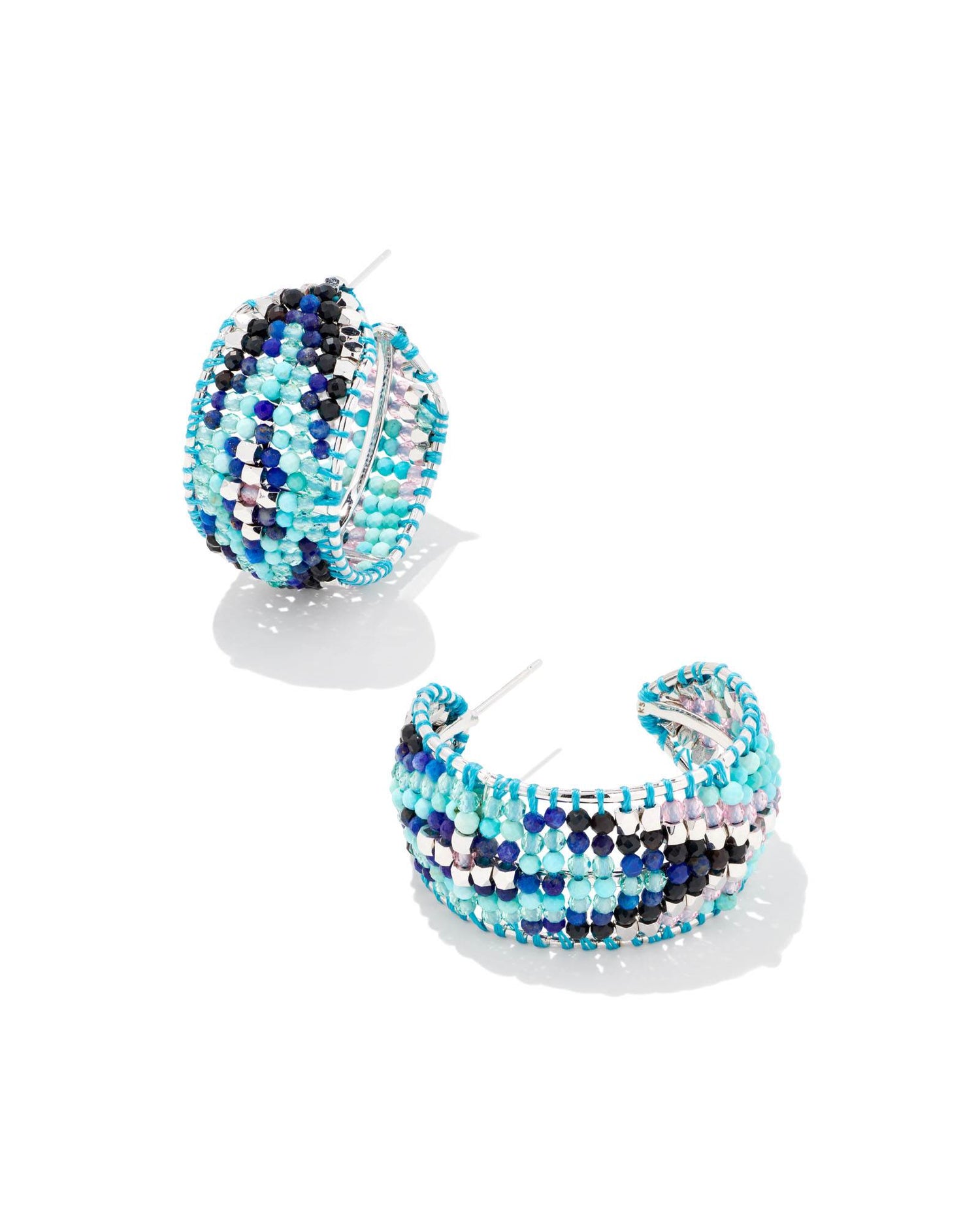 Britt Silver Hoop Earrings in Turquoise Mix1