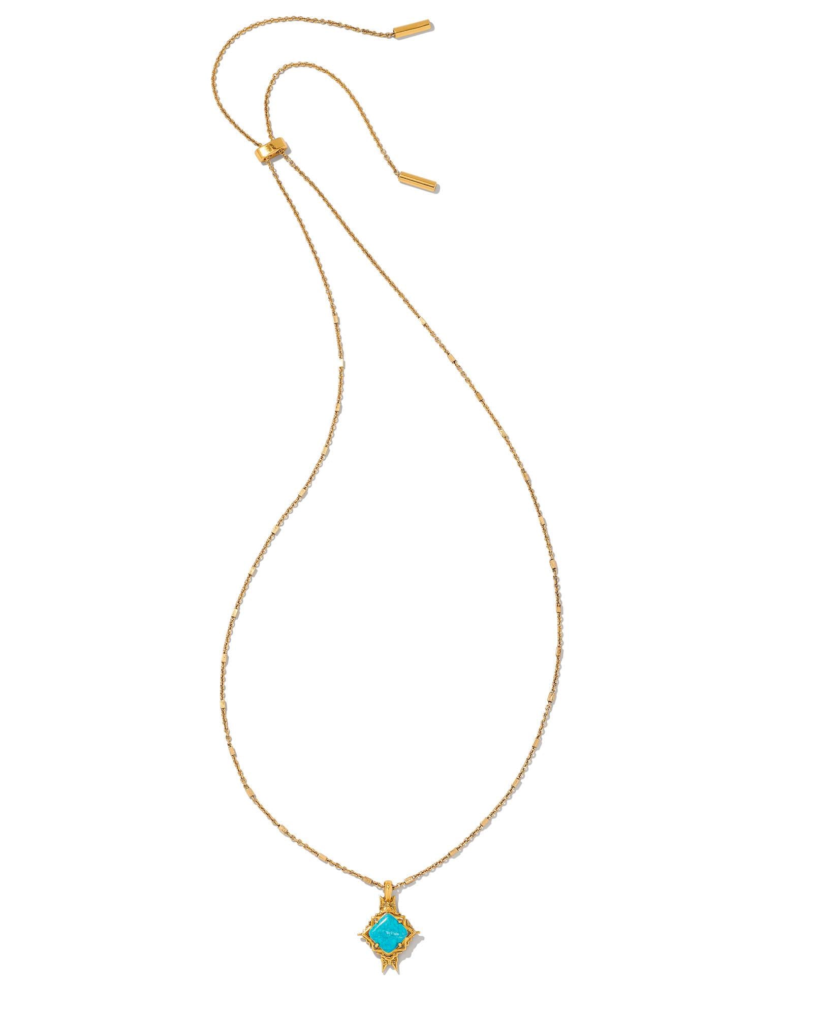 Cass Vintage Gold Long Pendant Necklace in Variegated Dark Teal Magnes