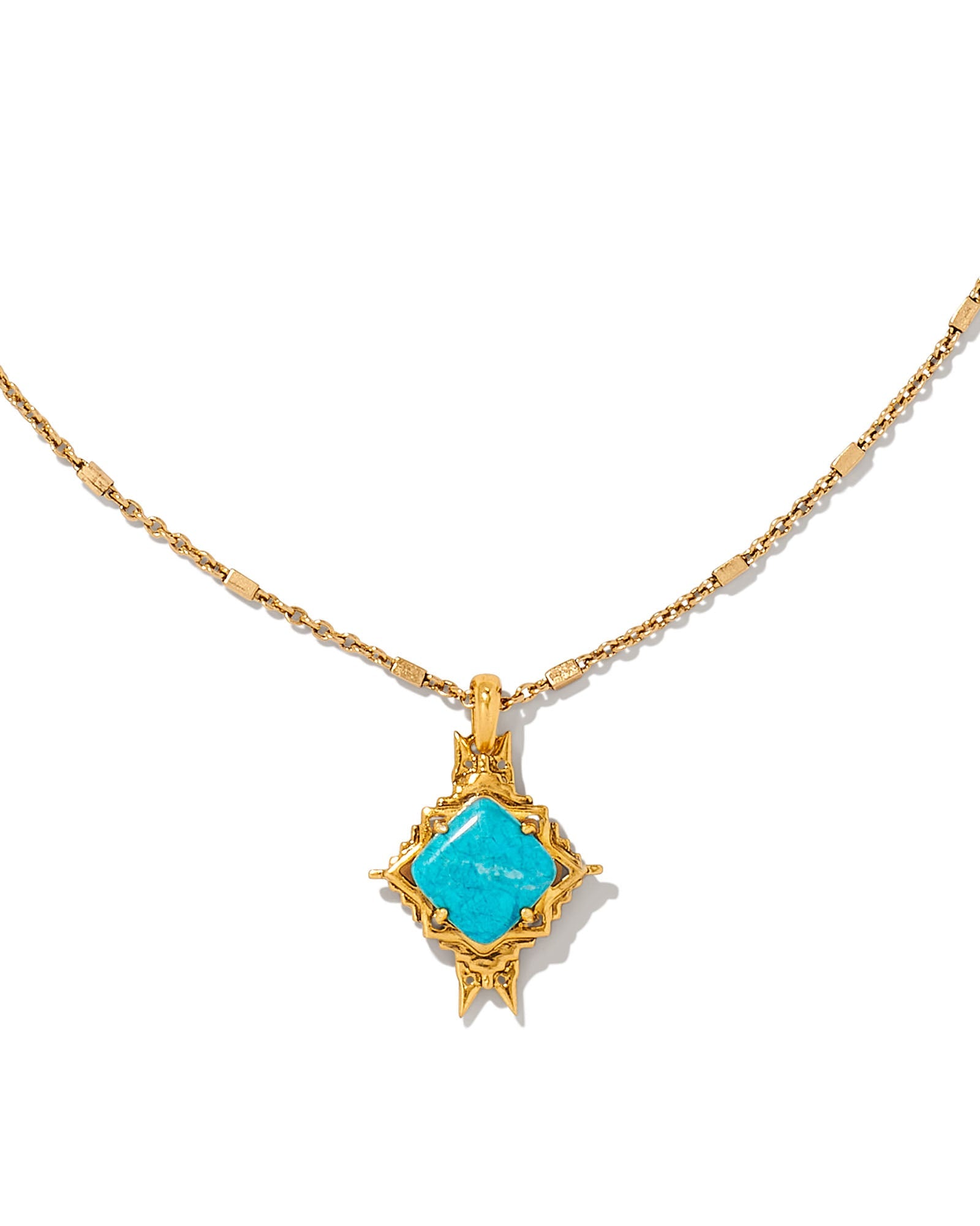 Cass Vintage Gold Long Pendant Necklace in Variegated Dark Teal Magnes