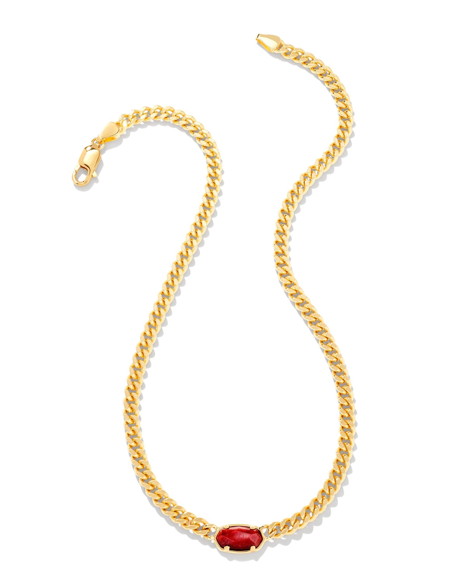 Elisa 18k Gold Vermeil Curb Chain Necklace in Red Tiger's Eye