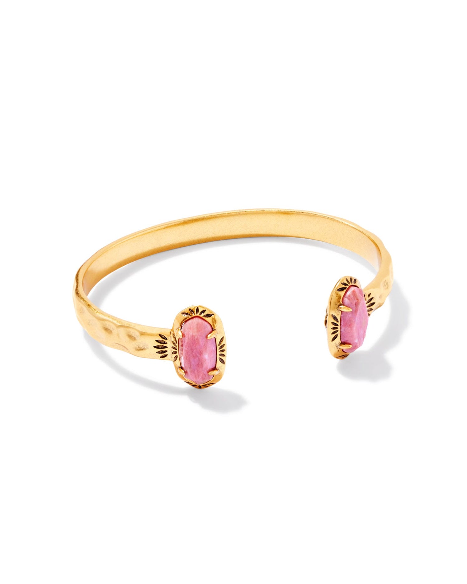 Elton Vintage Gold Etch Frame Cuff Bracelet in Blush Pink