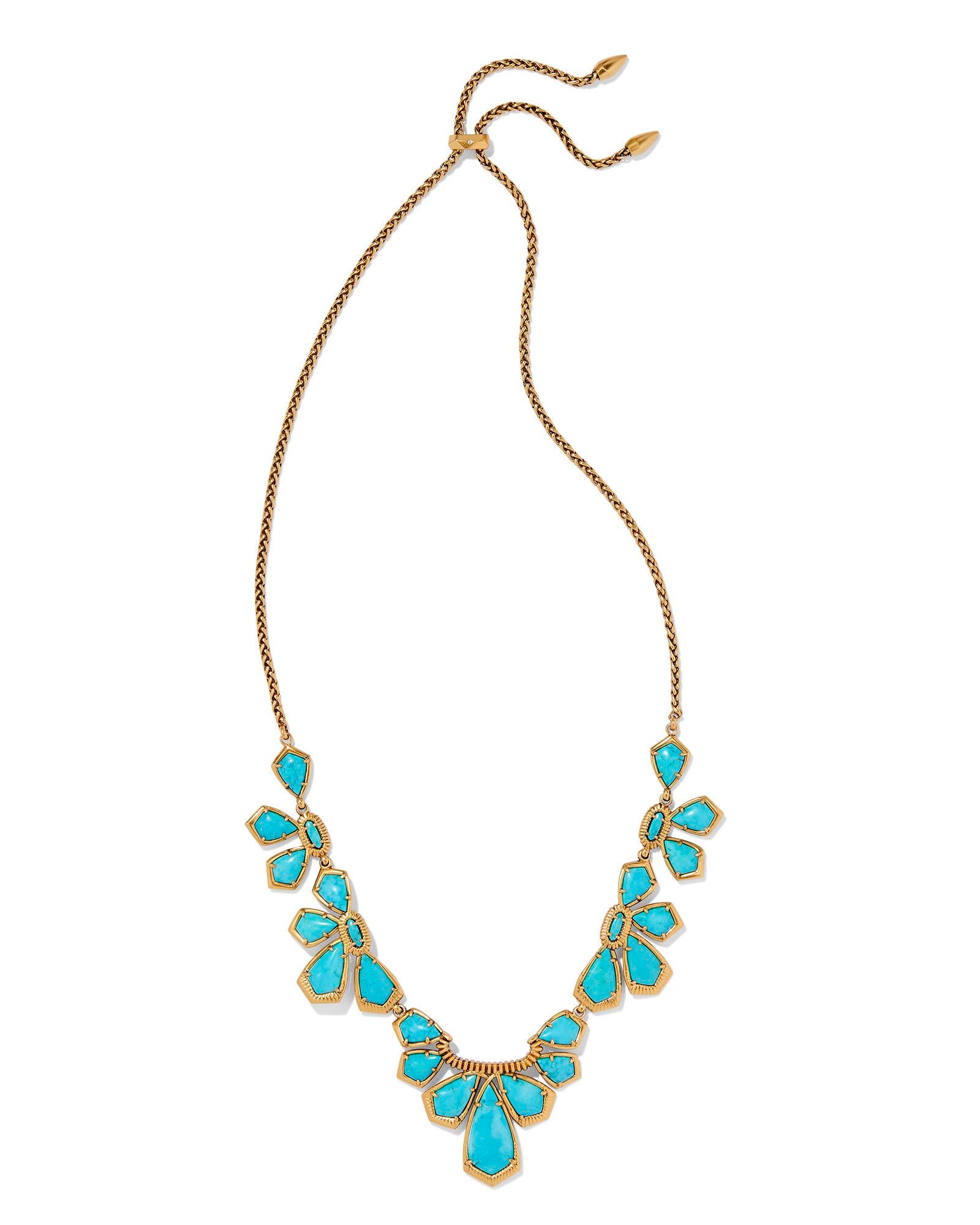 Layne Vintage Gold Statement Necklace in Variegated Turquoise Magnesit