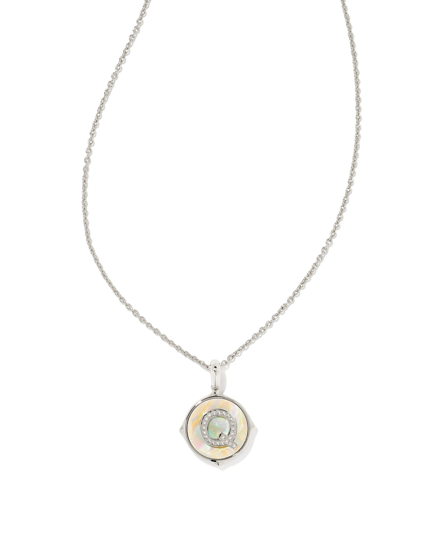 letter-q-silver-disc-reversible-pendant-necklace-in-iridescent-abalone-swarovski