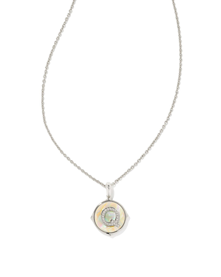 letter-q-silver-disc-reversible-pendant-necklace-in-iridescent-abalone-swarovski