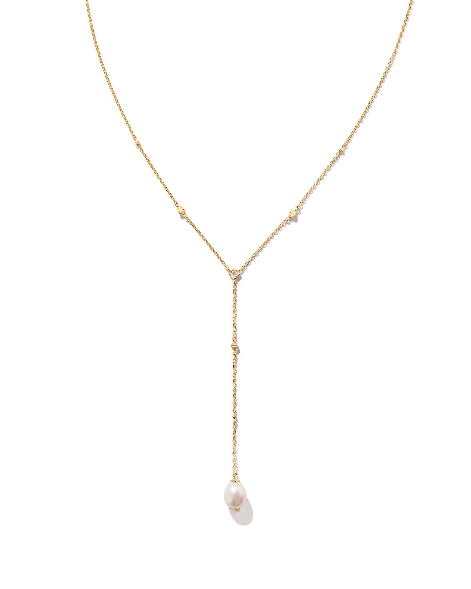 Michelle 14k Yellow Gold Y Necklace in White