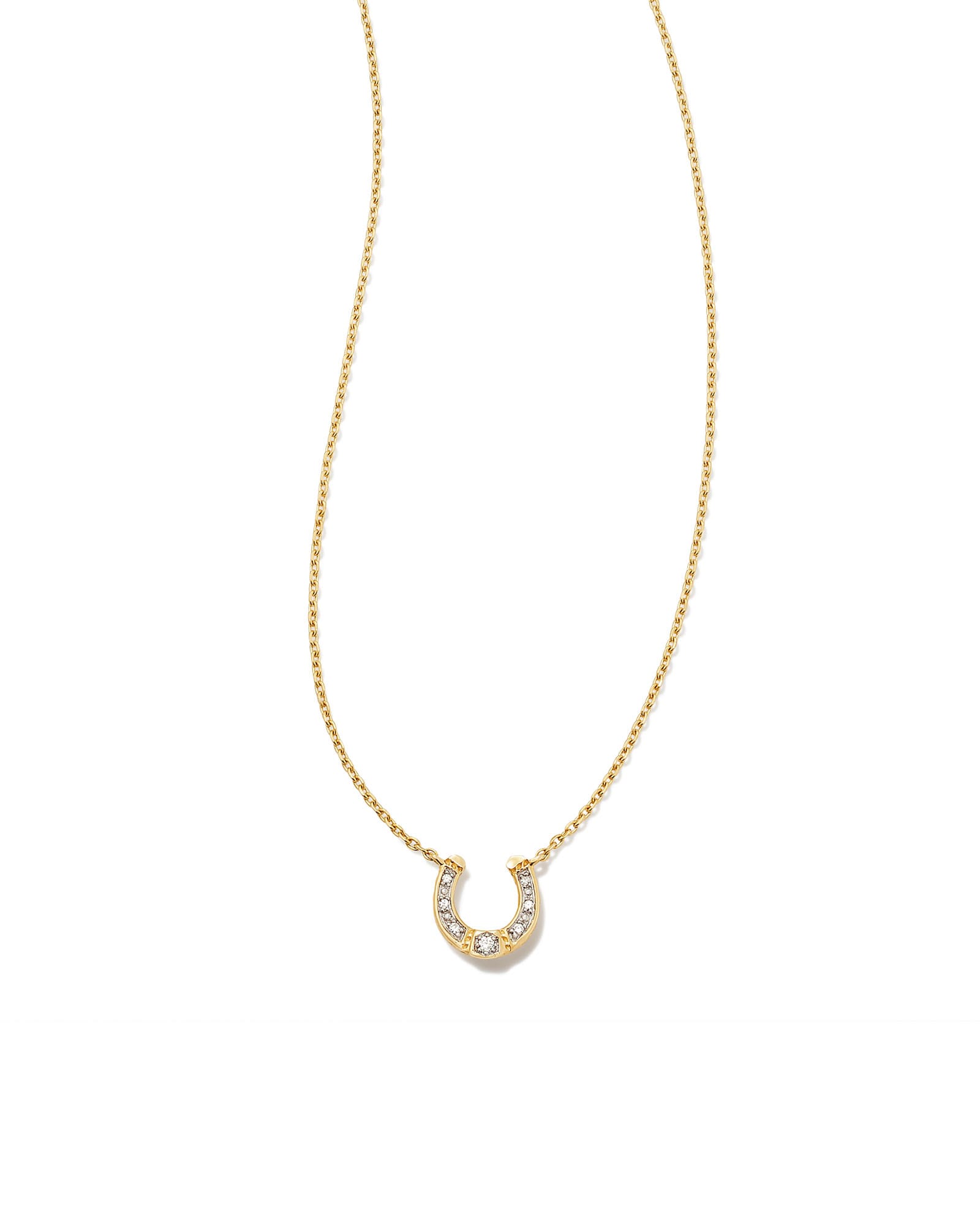 Noble 14k Yellow Gold Horseshoe Short Pendant Necklace in White Diamon