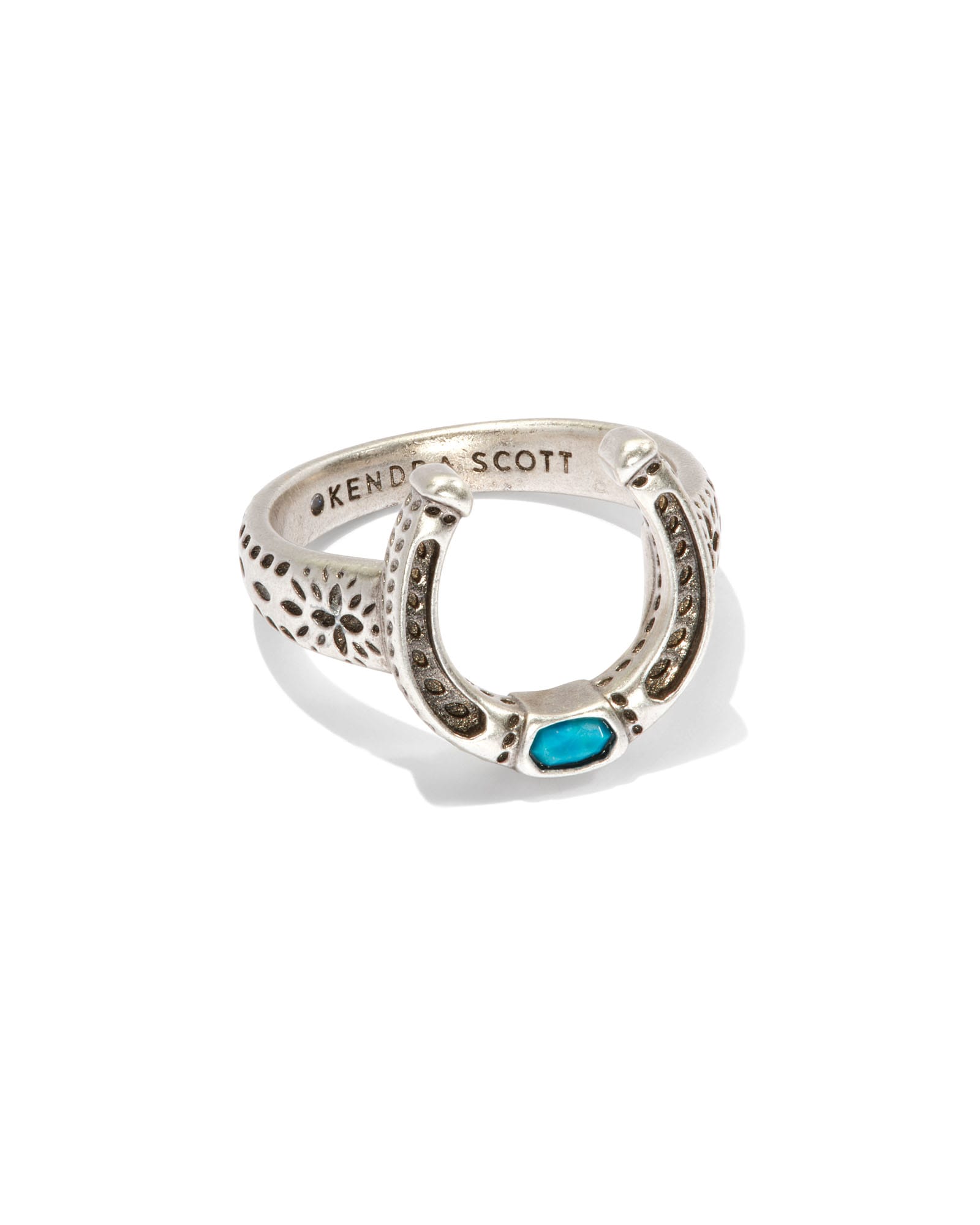 Noble Vintage Silver Horseshoe Cocktail Ring in Variegated Dark Teal M