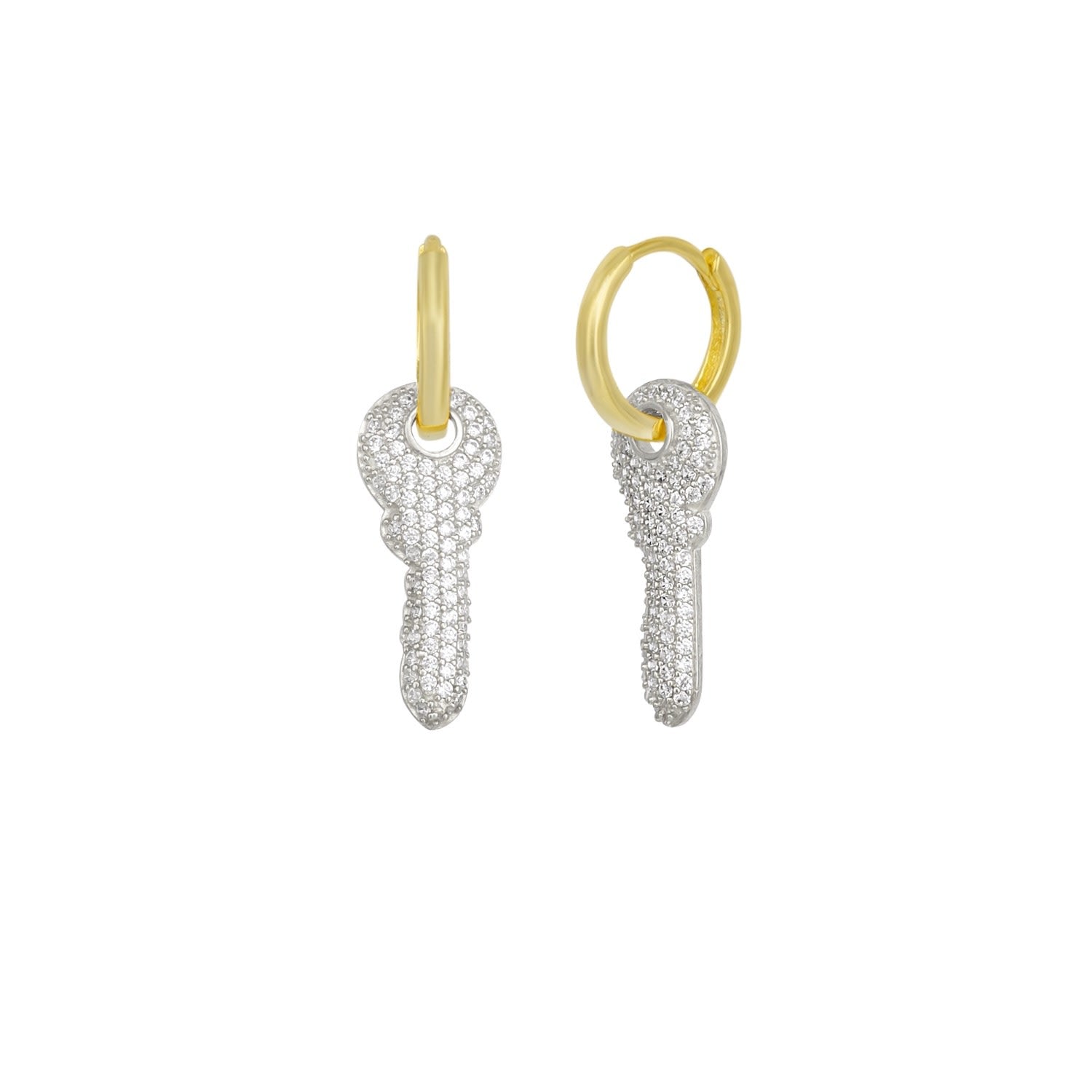 Key Gold Color Hoop Sterling Silver Earring - Silver