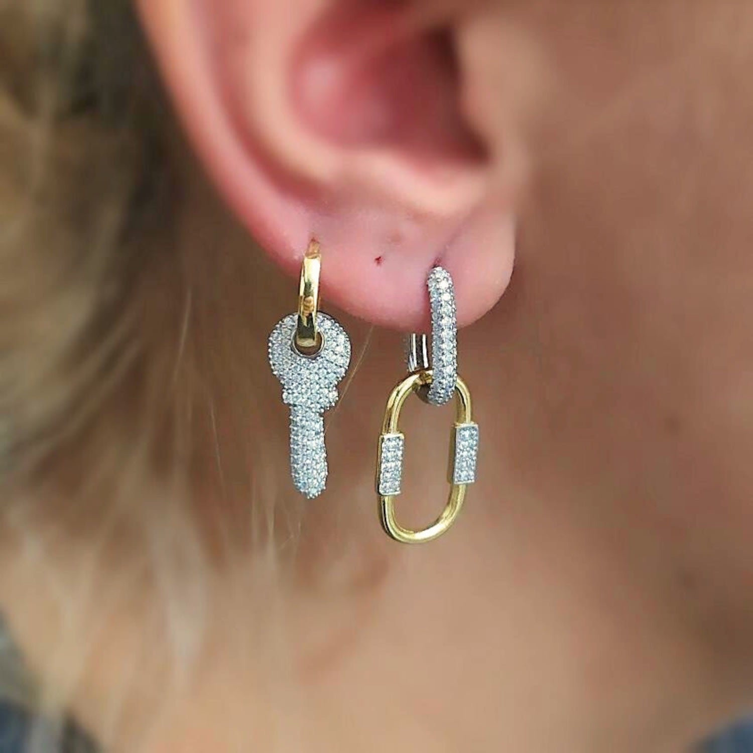 Key Gold Color Hoop Sterling Silver Earring - Silver