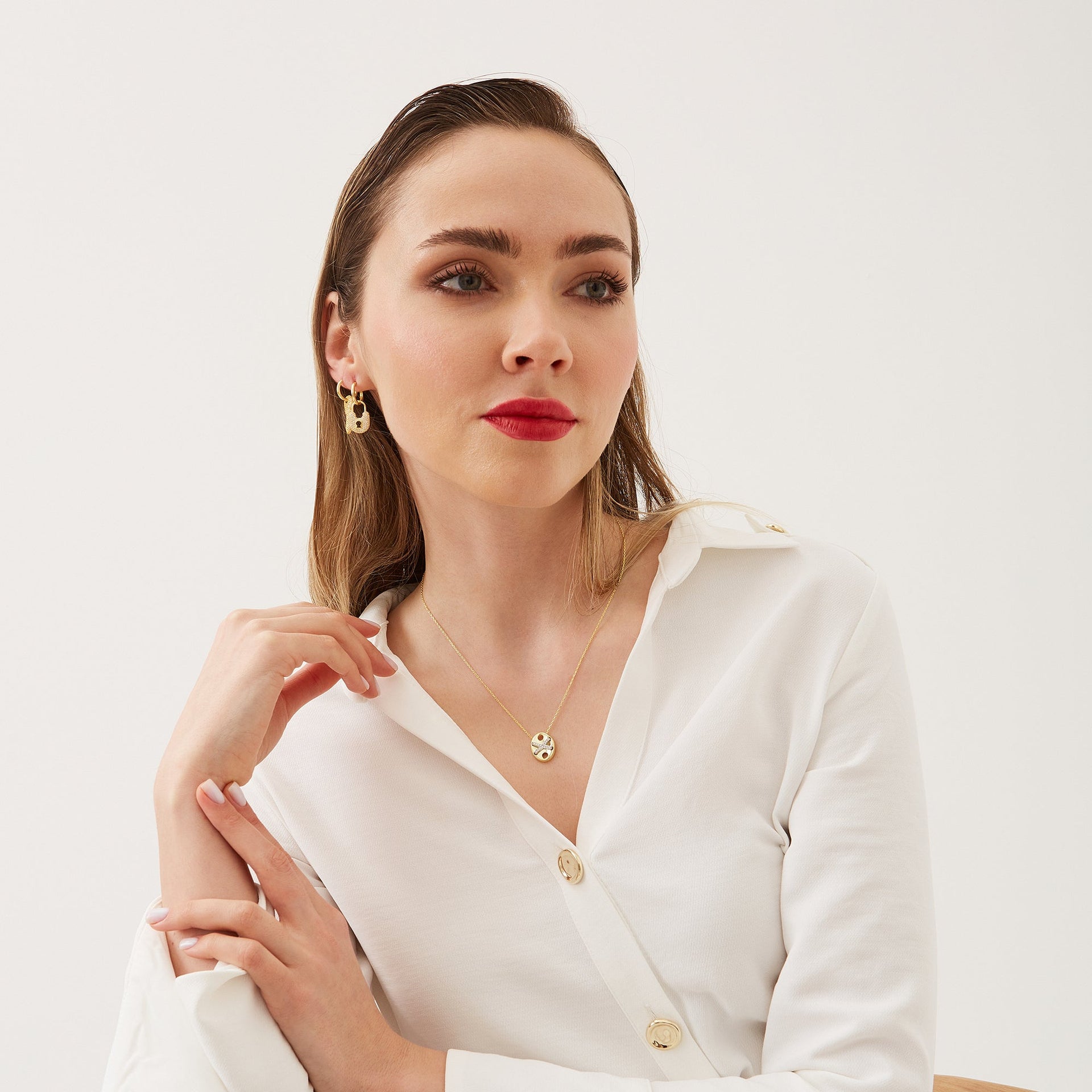 Key Gold Color Hoop Sterling Silver Earring - Gold