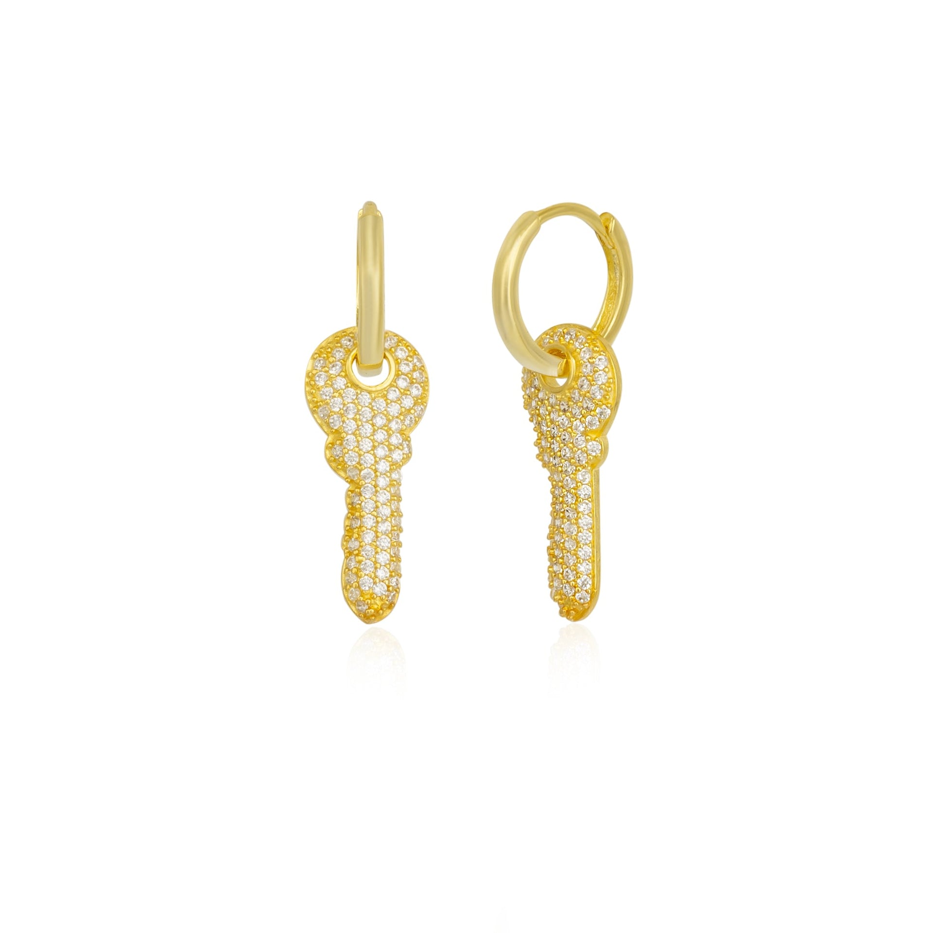 Key Gold Color Hoop Sterling Silver Earring - Gold