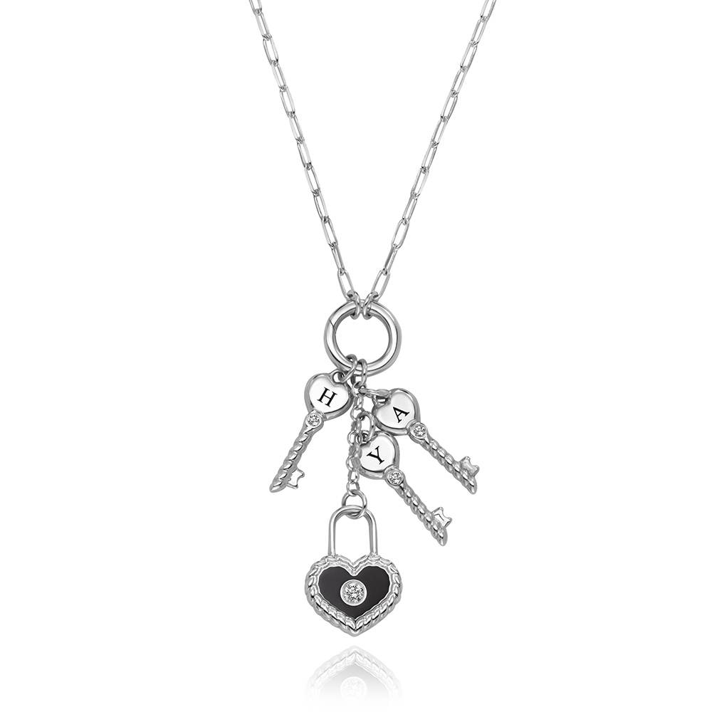 Key To My Heart Initial Diamond Necklace in Silver
