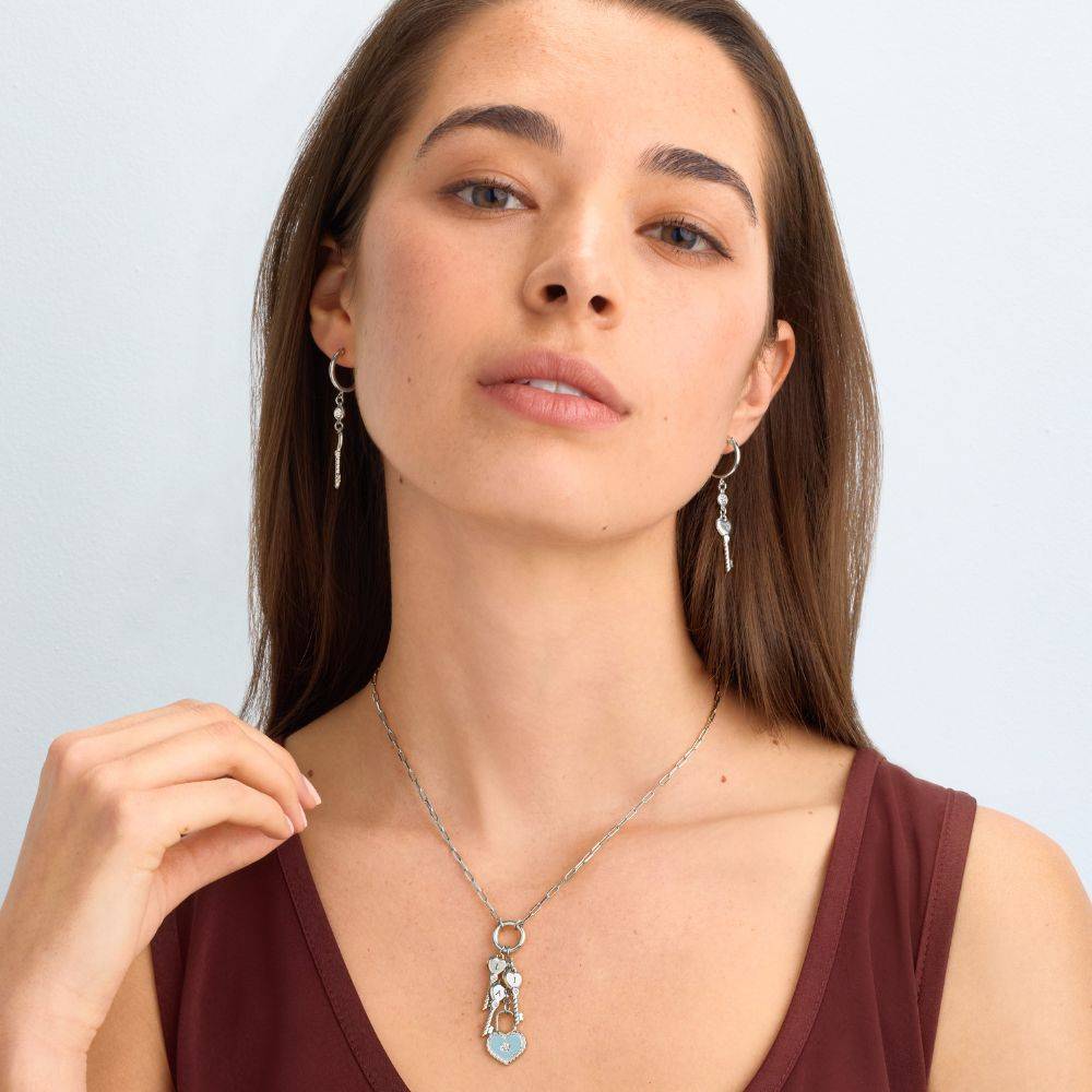 Key To My Heart Initial Diamond Necklace in Silver