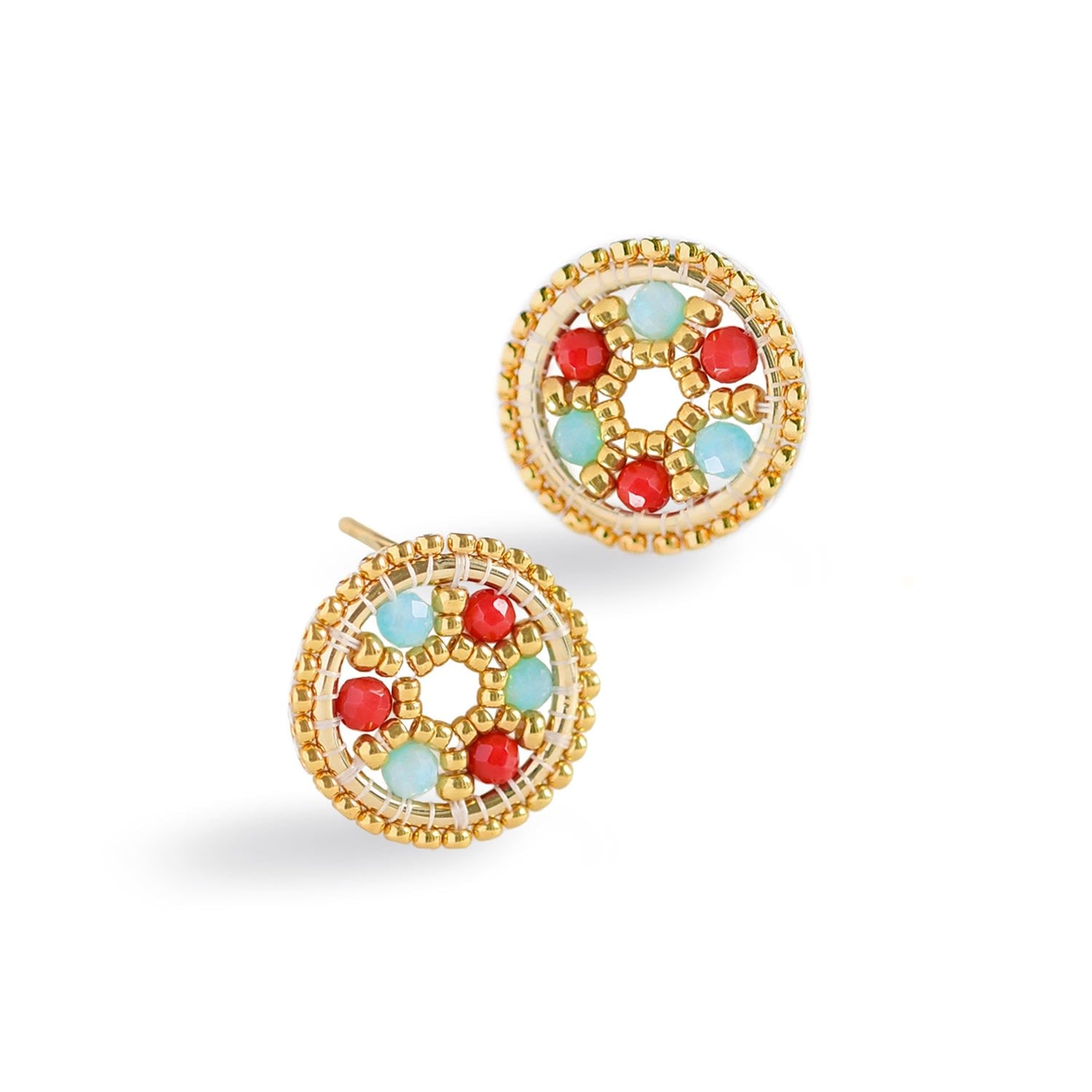Celestia Prism Circle Earrings - Amazonite + Bamboo Coral