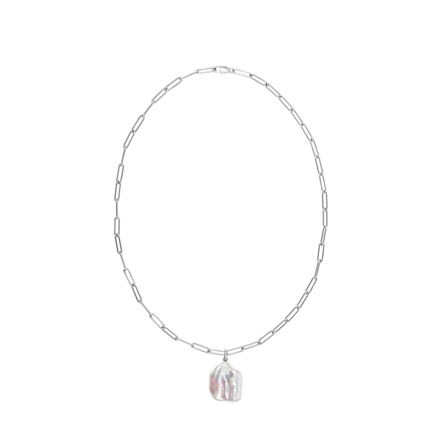 Aetia Flat Baroque Pearl Chain Necklace - Silver