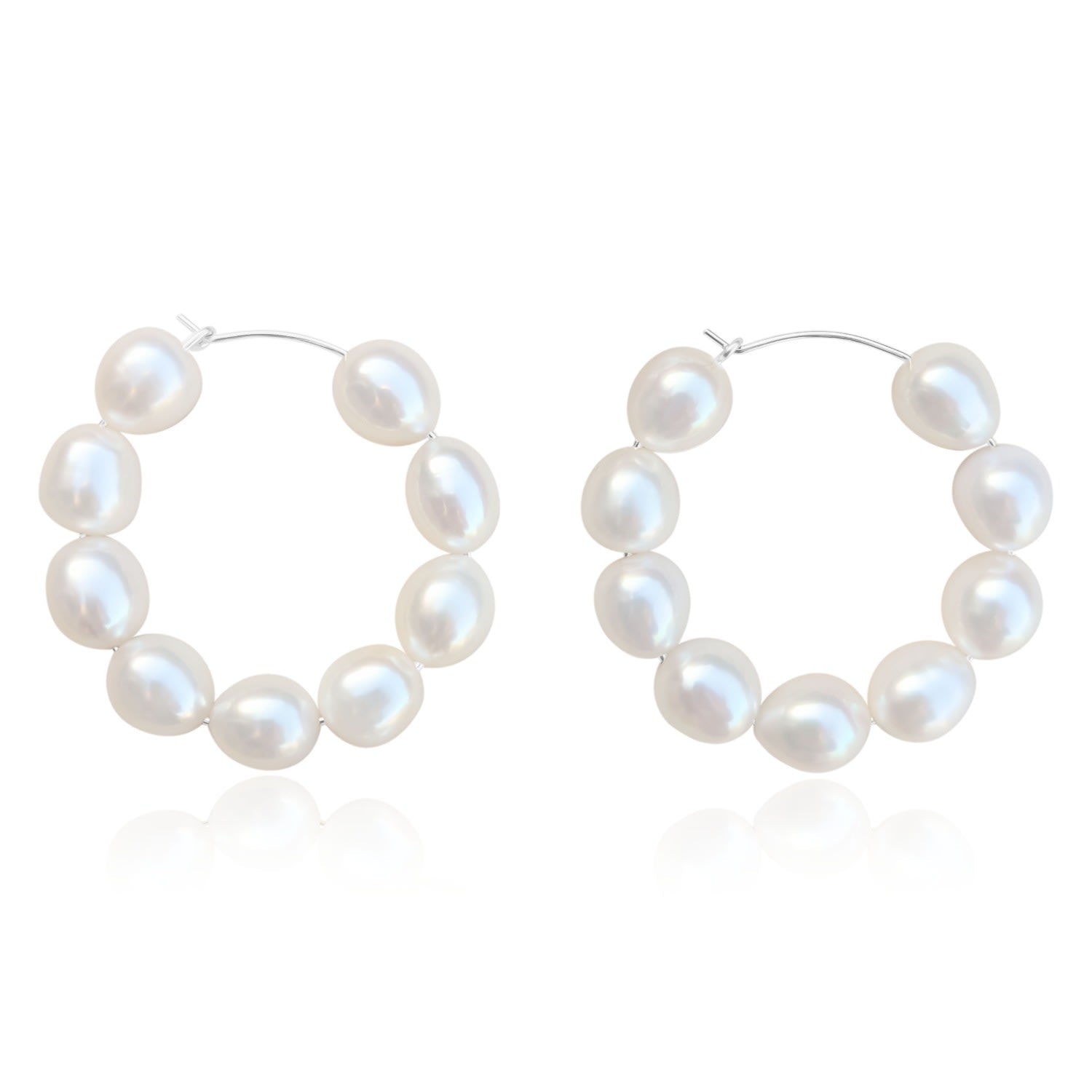 Kiara Large Pearl Hoop Sterling Silver Earrings
