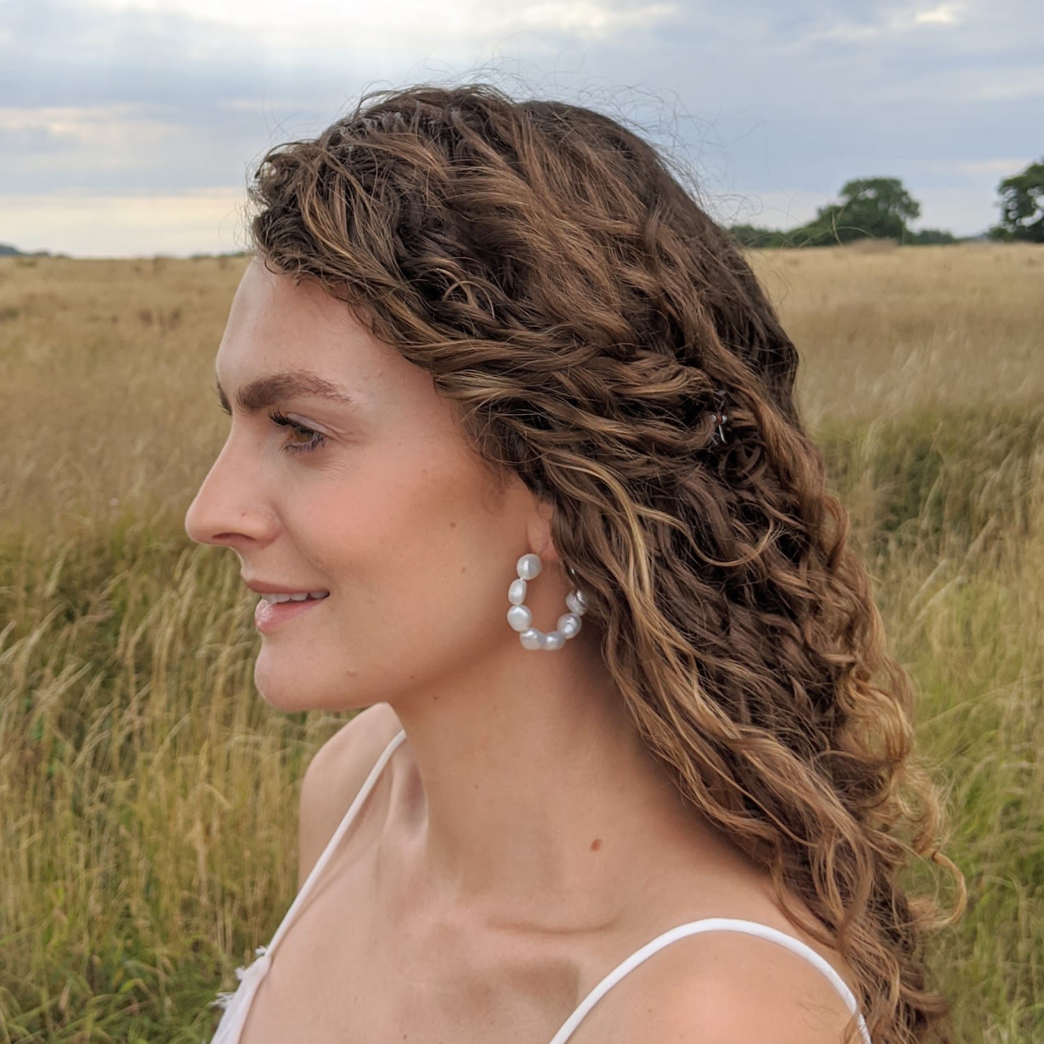 Kiara Large Pearl Hoop Sterling Silver Earrings