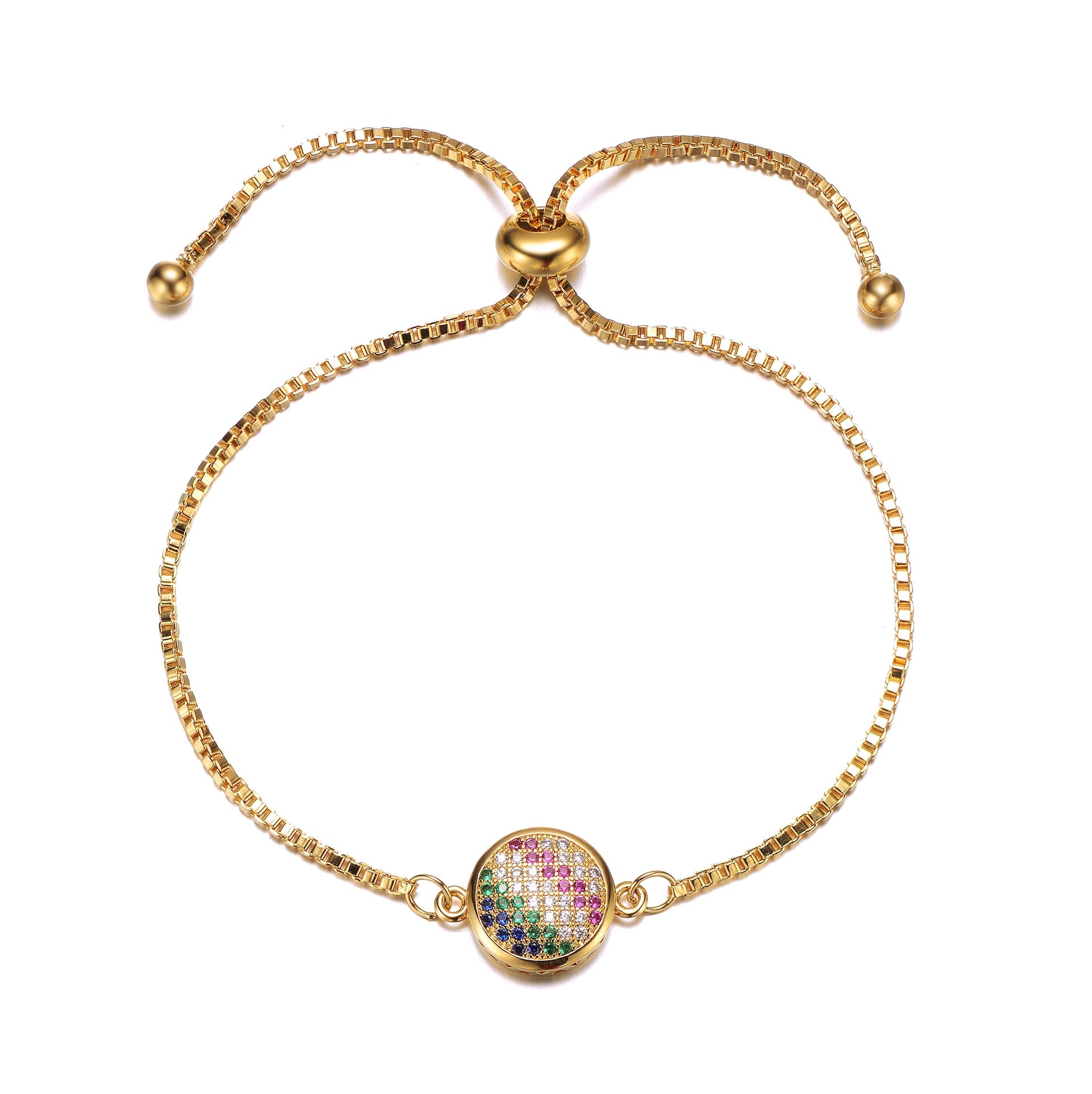 Rachel Glauber Kids Gold Colored Multi Color Cubic Zirconia Adjustable Bracelet