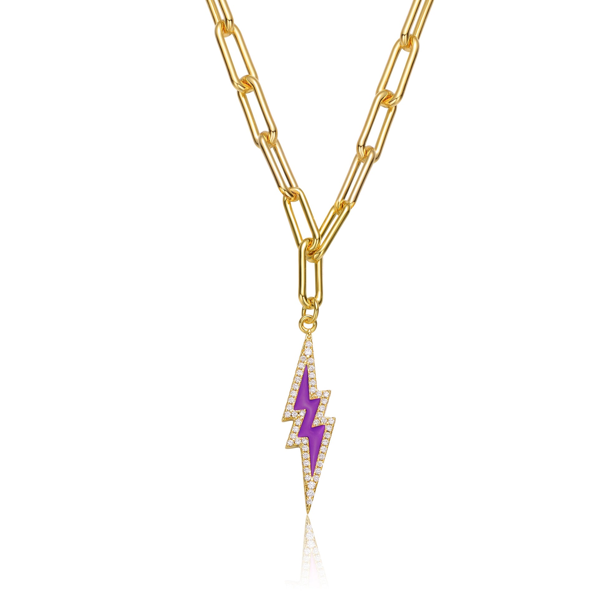 Rachel Glauber Kids Gold Plated Cubic Zirconia Amethyst Thunder Charm Necklace