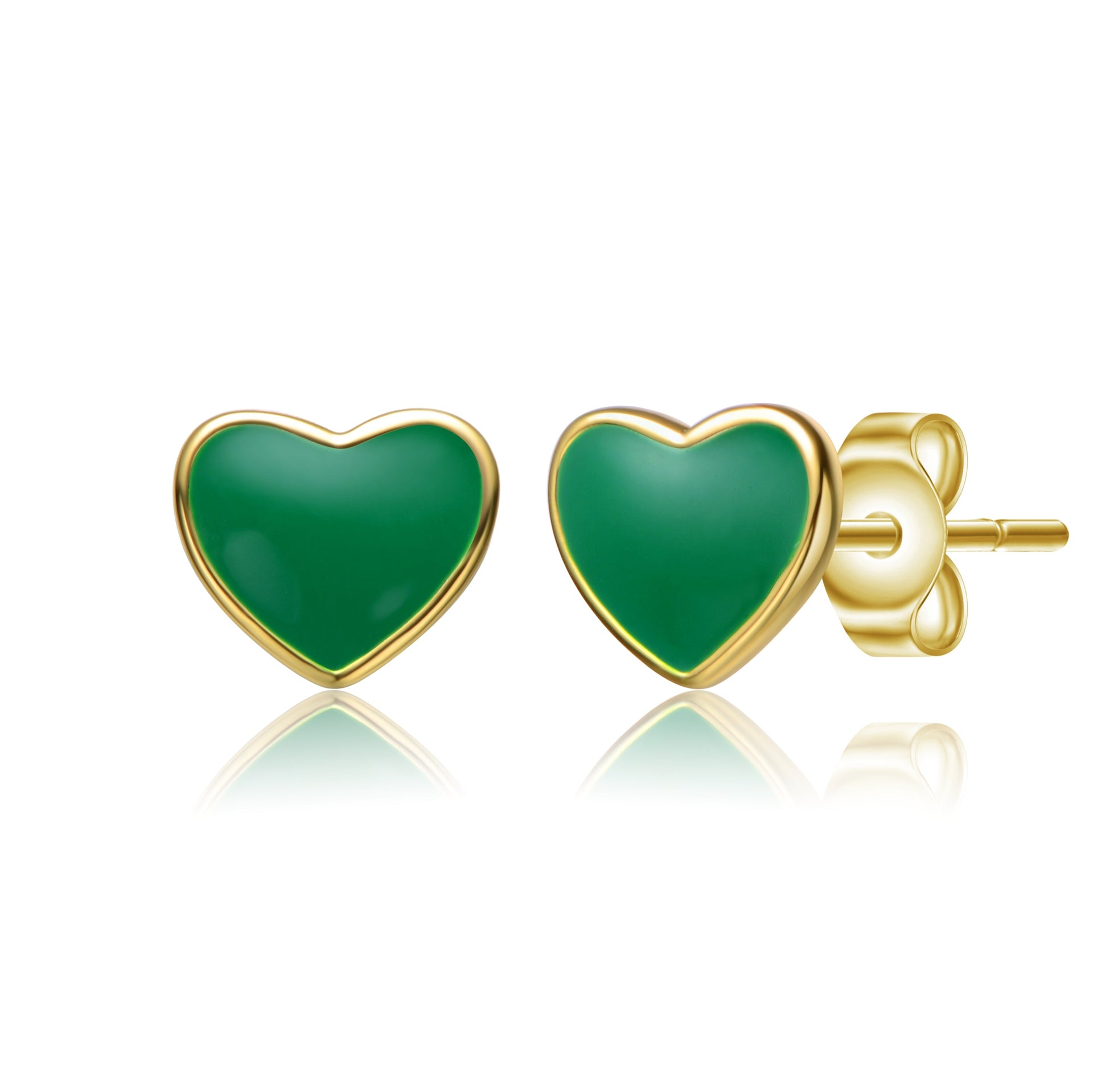 Rachel Glauber Kids Gold Plated Green Enamel Tiny Flat Heart Stud Earrings