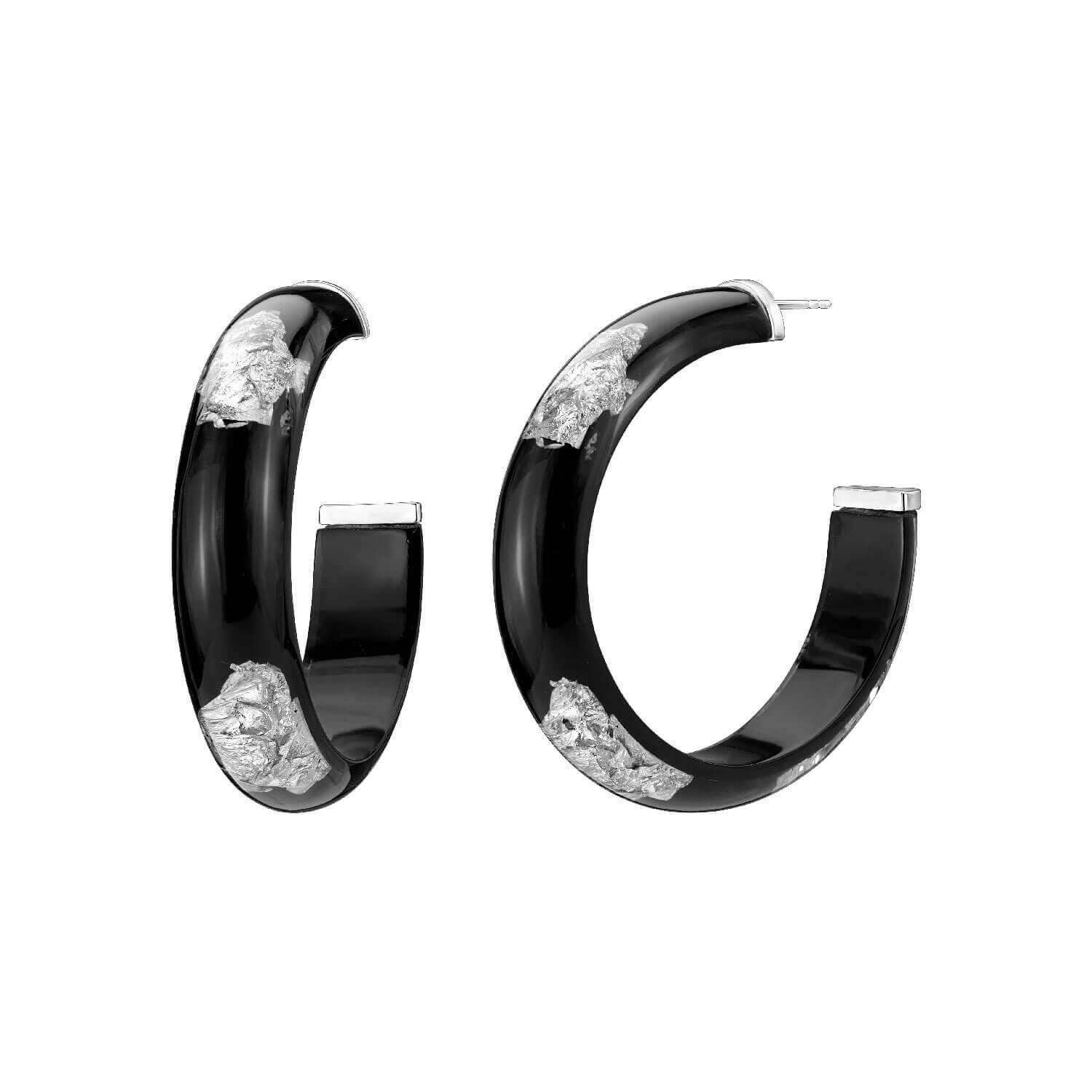 Silver Leaf Hoops In Black