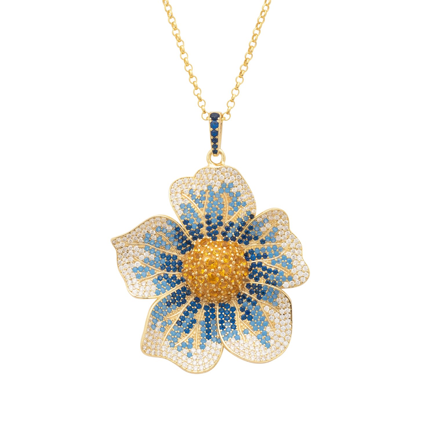Pansy Blue Necklace Gold