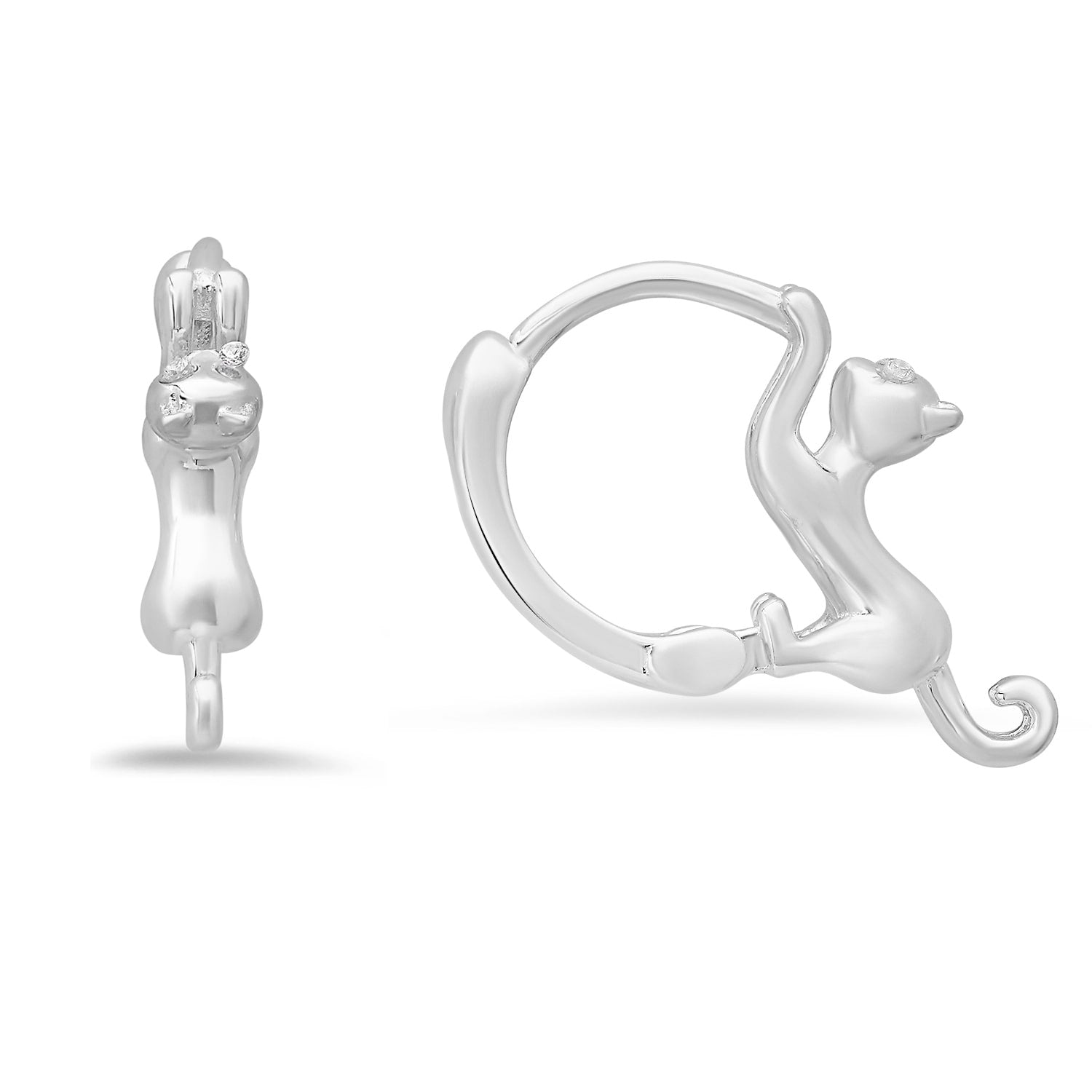 Petite Kitty Cat Hoop Earrings In Sterling Silver