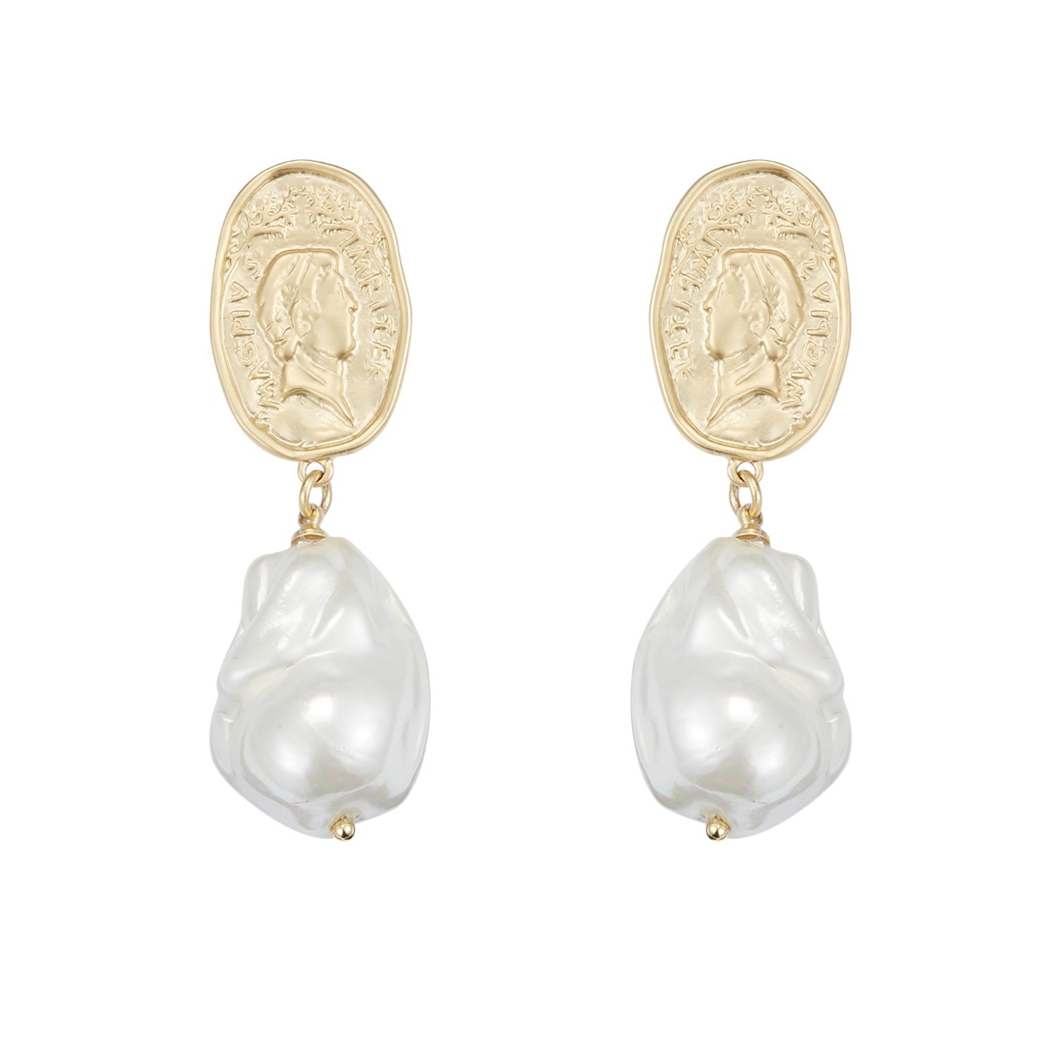 Matted Gold Sculpted Oversized Baroque Pearl Drop Earrings