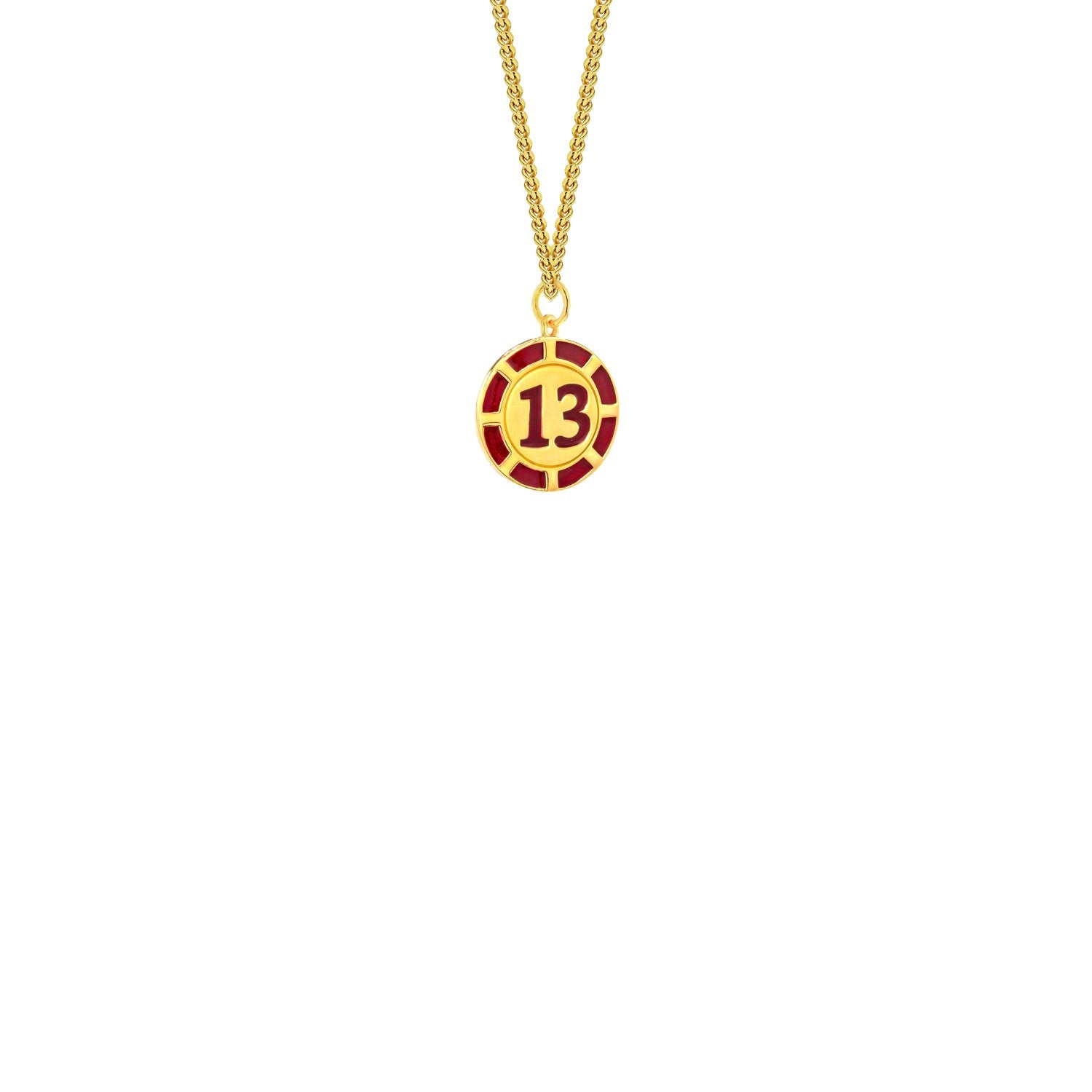 Red Enamel & 18Kt Gold Plated 13 Poker Chip Mini Pendant