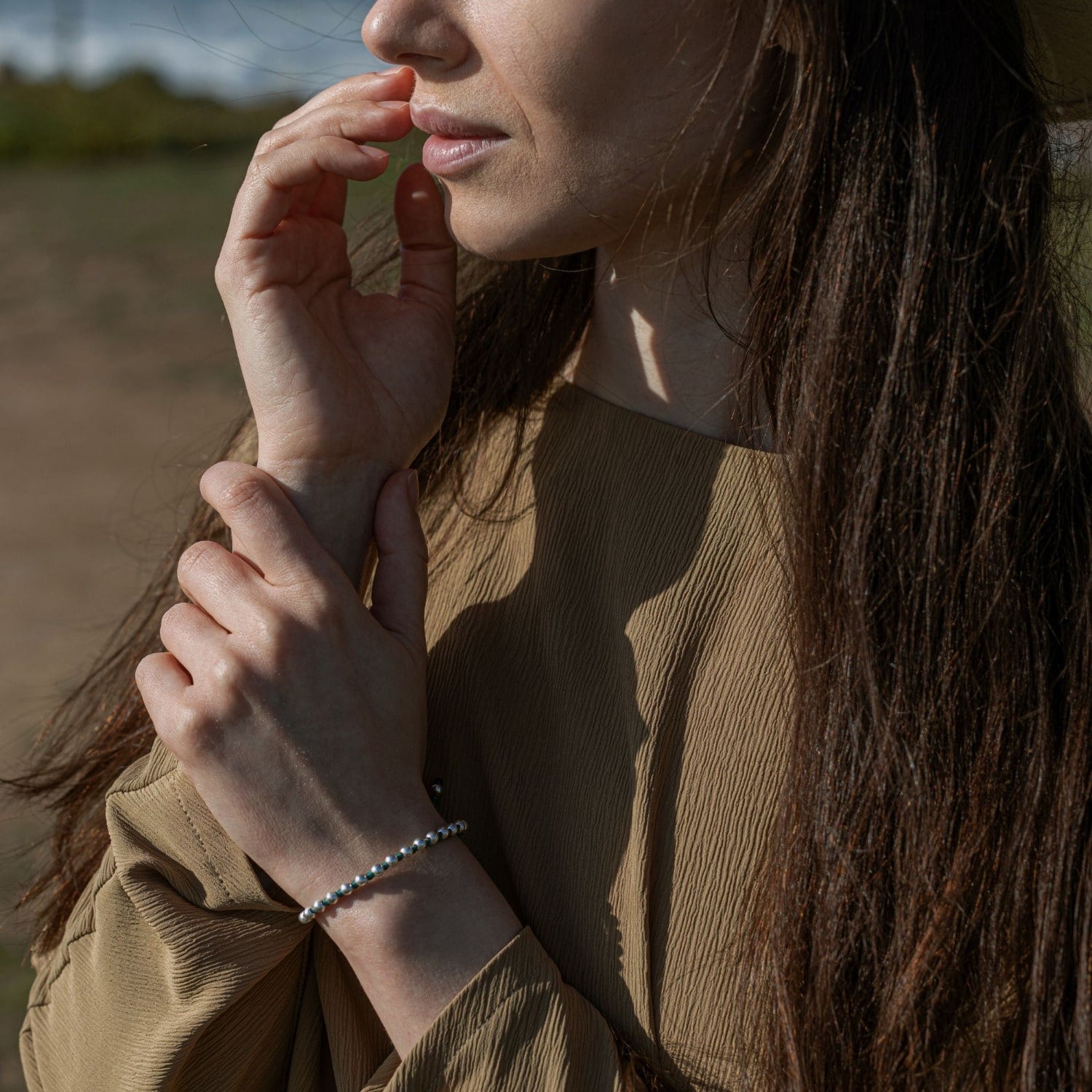 Women Delicate Green Rope Friendship Bracelet With Sterling Silver Beads - Green