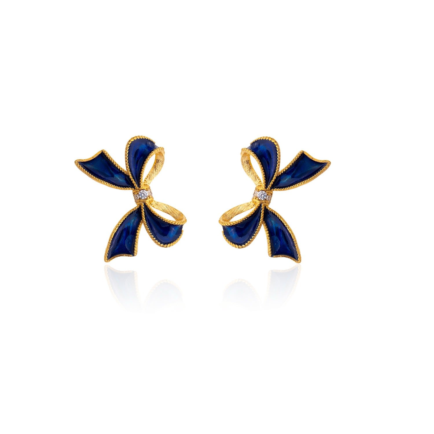 Navy Blue Bow Earrings