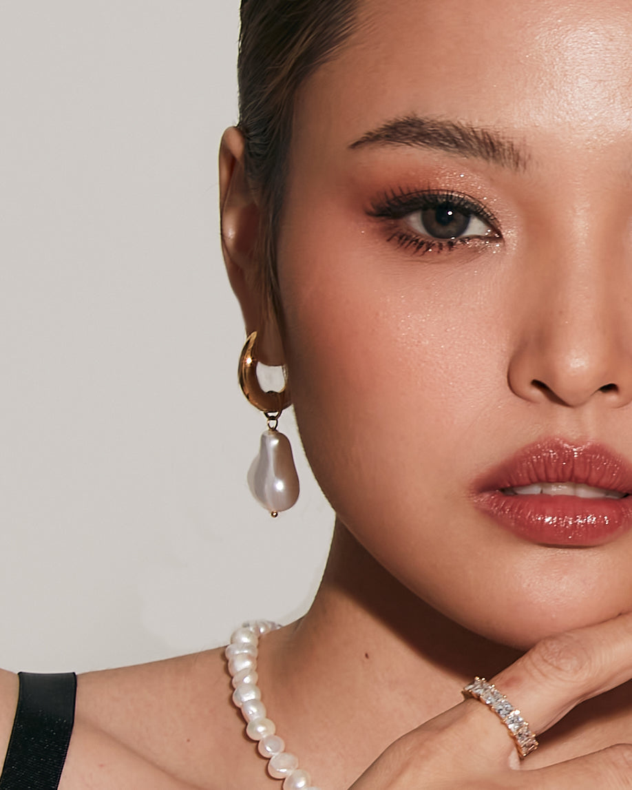 Maya Dangle Drop Faux Baroque Pearl Earrings