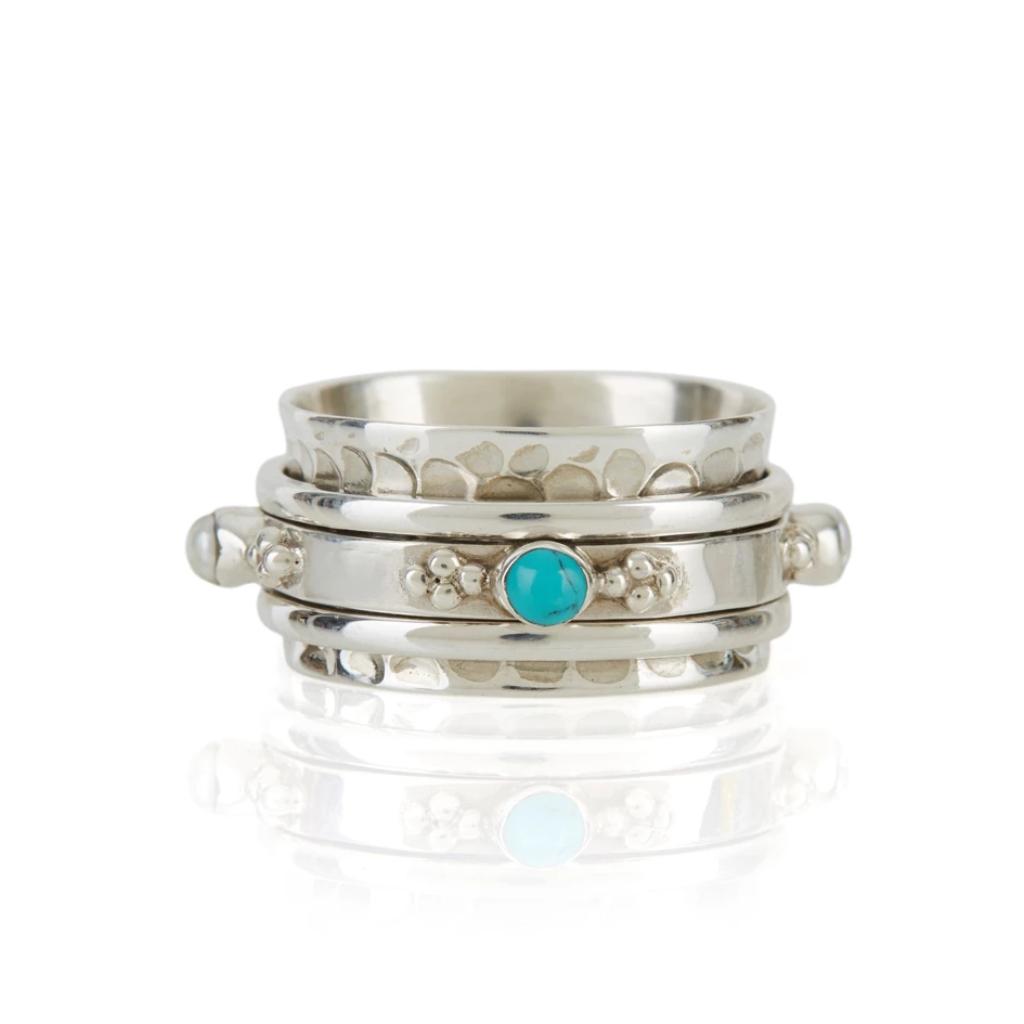 Rajput Serenity Silver Spinning Ring - Turquoise & Pearl